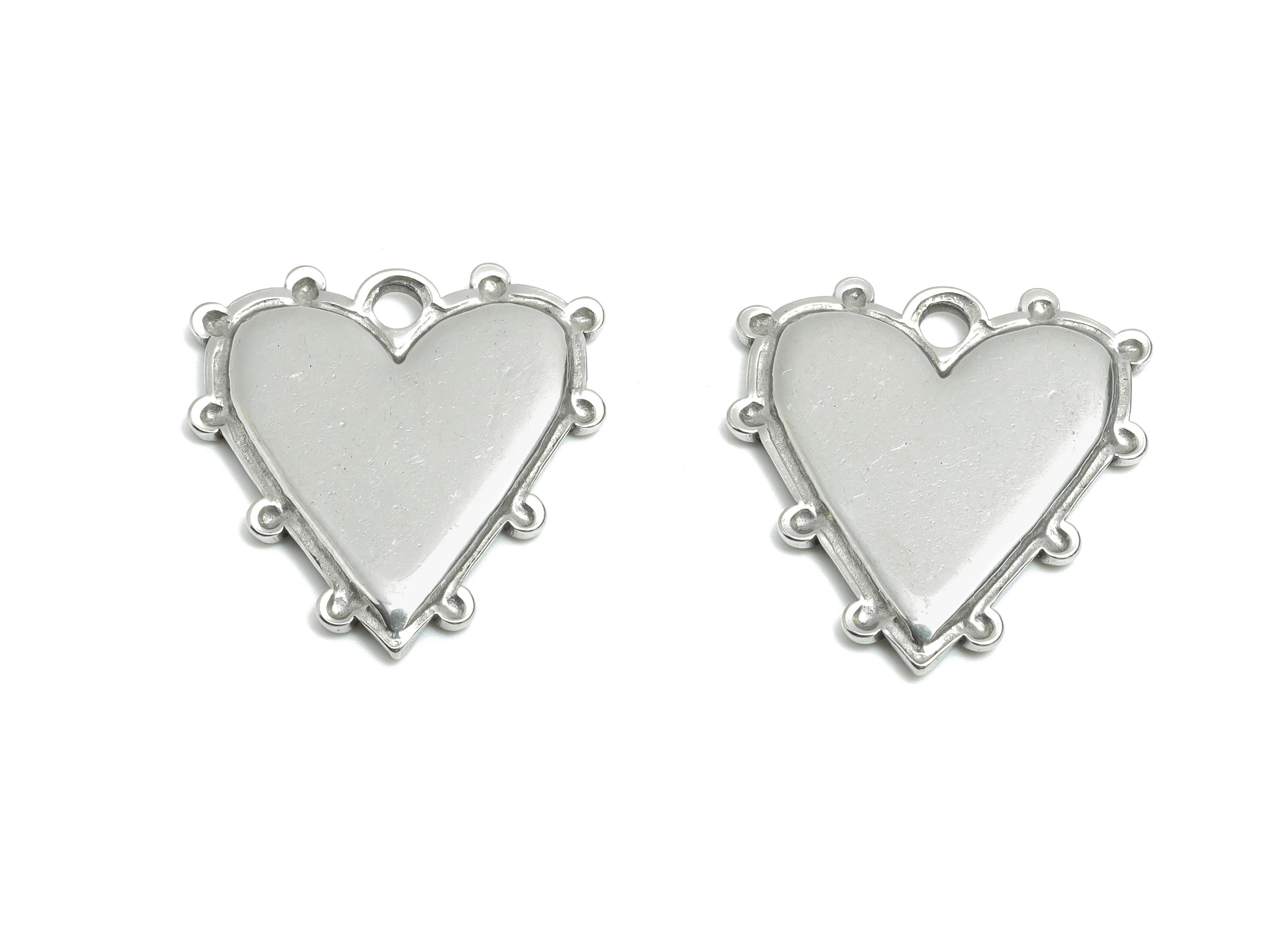 Stainless Steel Heart Charms - Vintage Boho Heart Pendant For Gem - Romantic Steel Heart Charm - Steel Jewelry  - 21x20x2mm - SS1862 - DOMEDBAZAAR