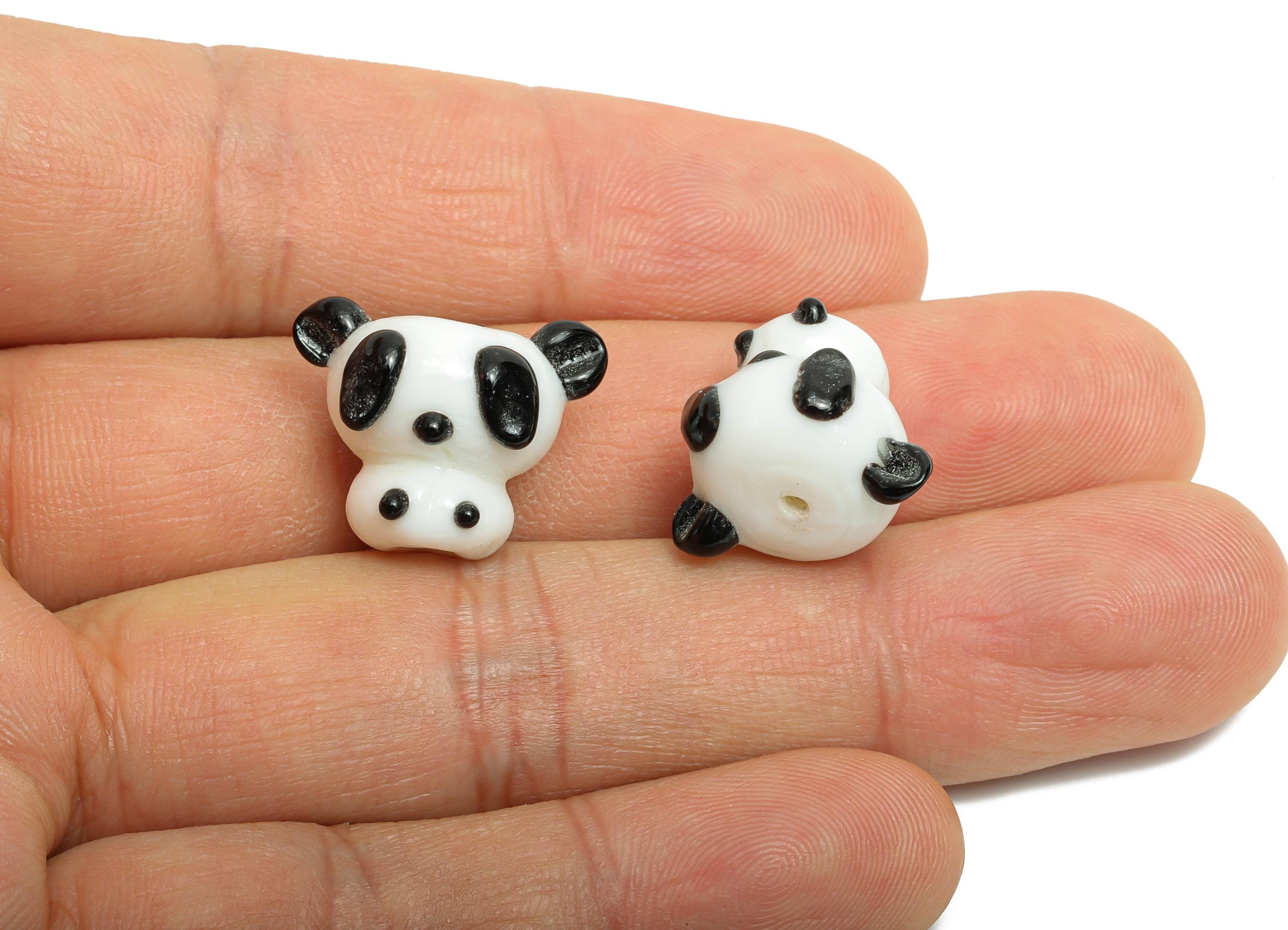 Handmade Glass Panda Bead - Enamel Animal Bracelet Bead - Modern Glass Bead for Necklace - Jewelry Making Bead - 15.03x17.97x13.77mm -GS1334 - DOMEDBAZAAR