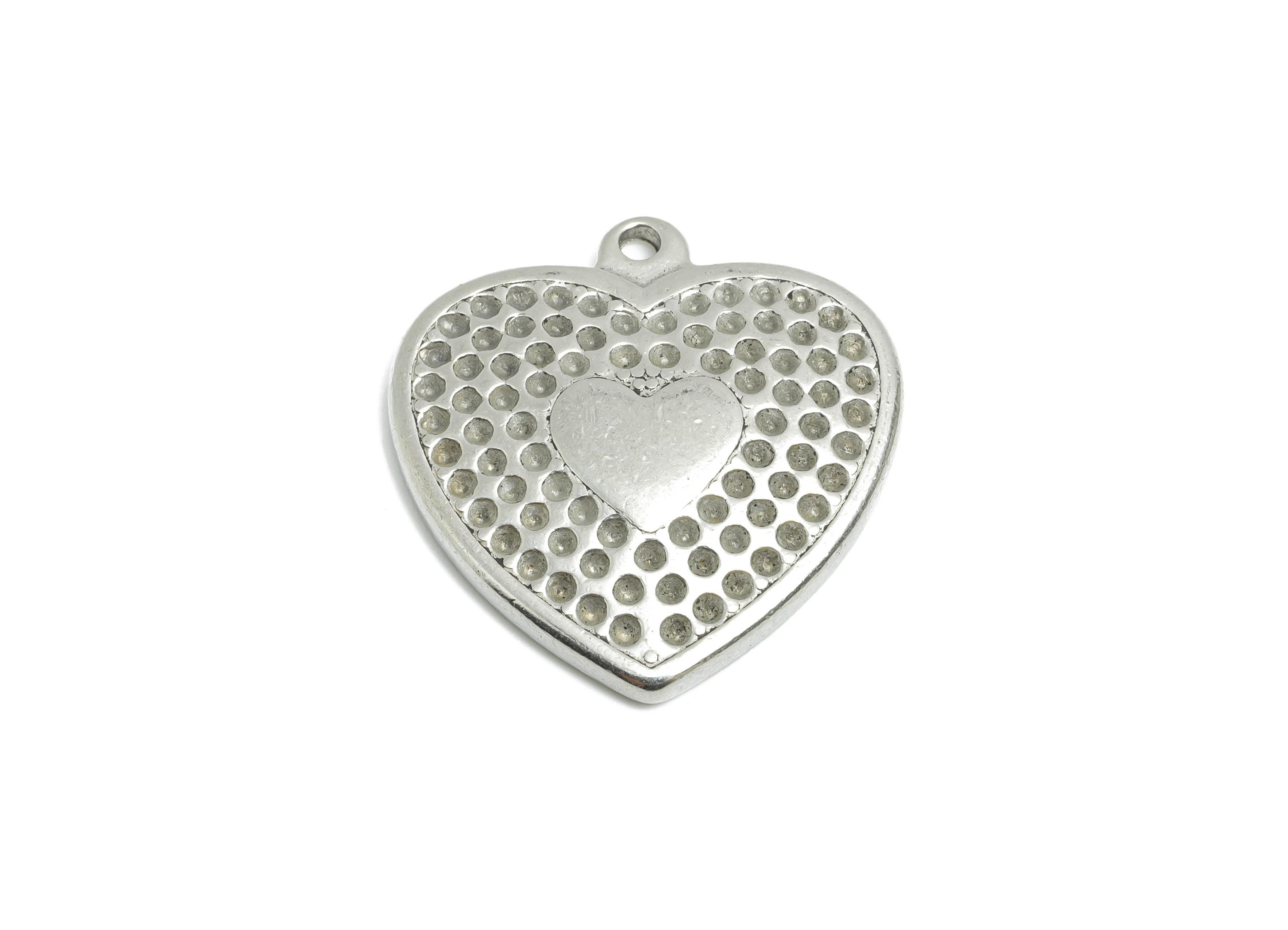 Stainless Steel Heart Charms - Steel Vintage Boho Heart Pendant - Romantic Steel Heart Charm - Decorative Heart Charm - 26x25x3mm - SS1744 - DOMEDBAZAAR