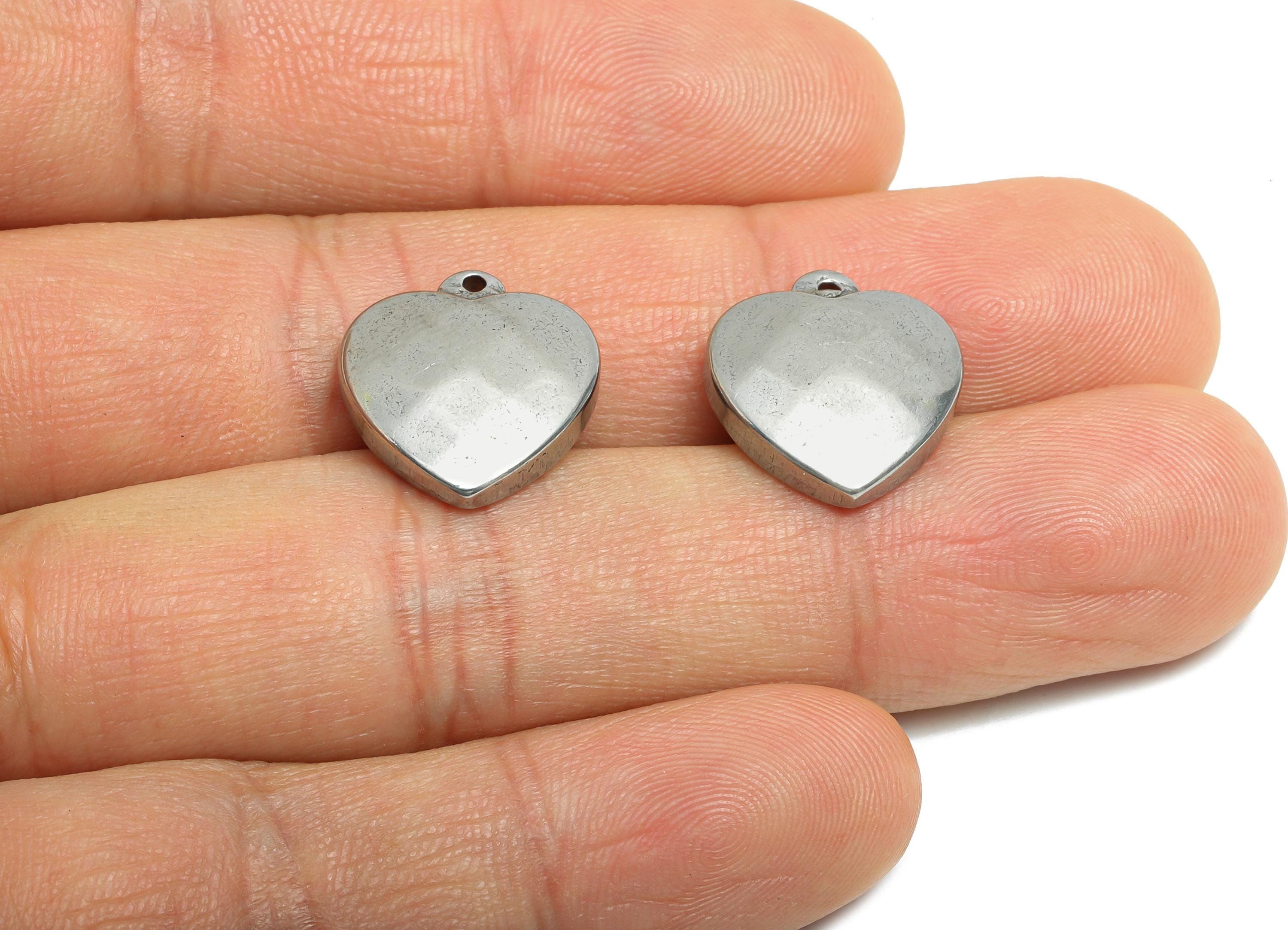 Stainless Steel Heart Charms - Faceted Heart Necklace Pendant - Fashion Jewelry Heart Pendant - Smooth Heart Charm - 16x15x5.02mm - SS1757 - DOMEDBAZAAR