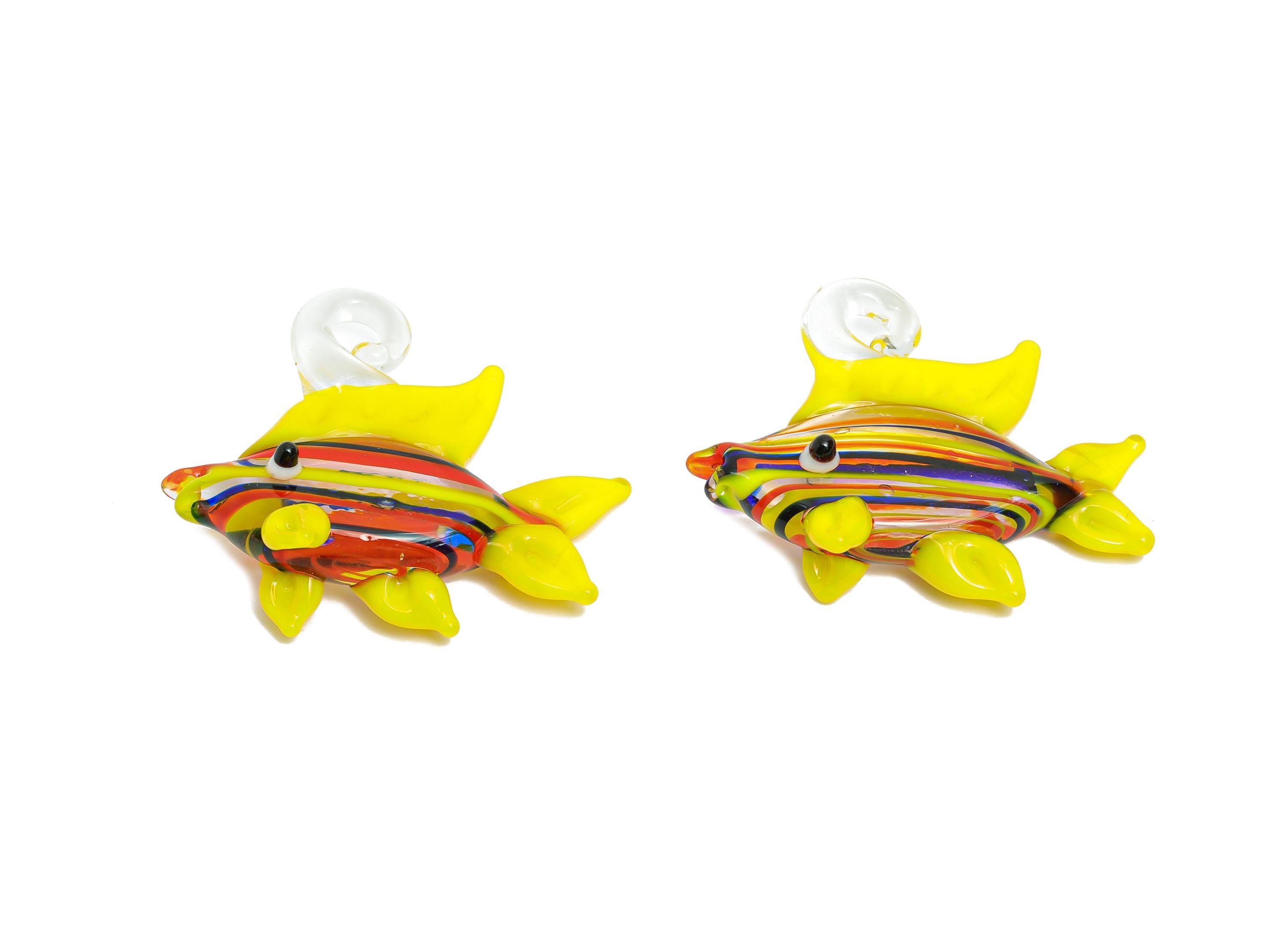 Handmade Glass Fish Pendant - Enamel Colorful Glass Marine Pendant - Striped Glass Fish Necklace Pendant - Jewelry DIY - 32x29.5x9mm -GS1324 - DOMEDBAZAAR