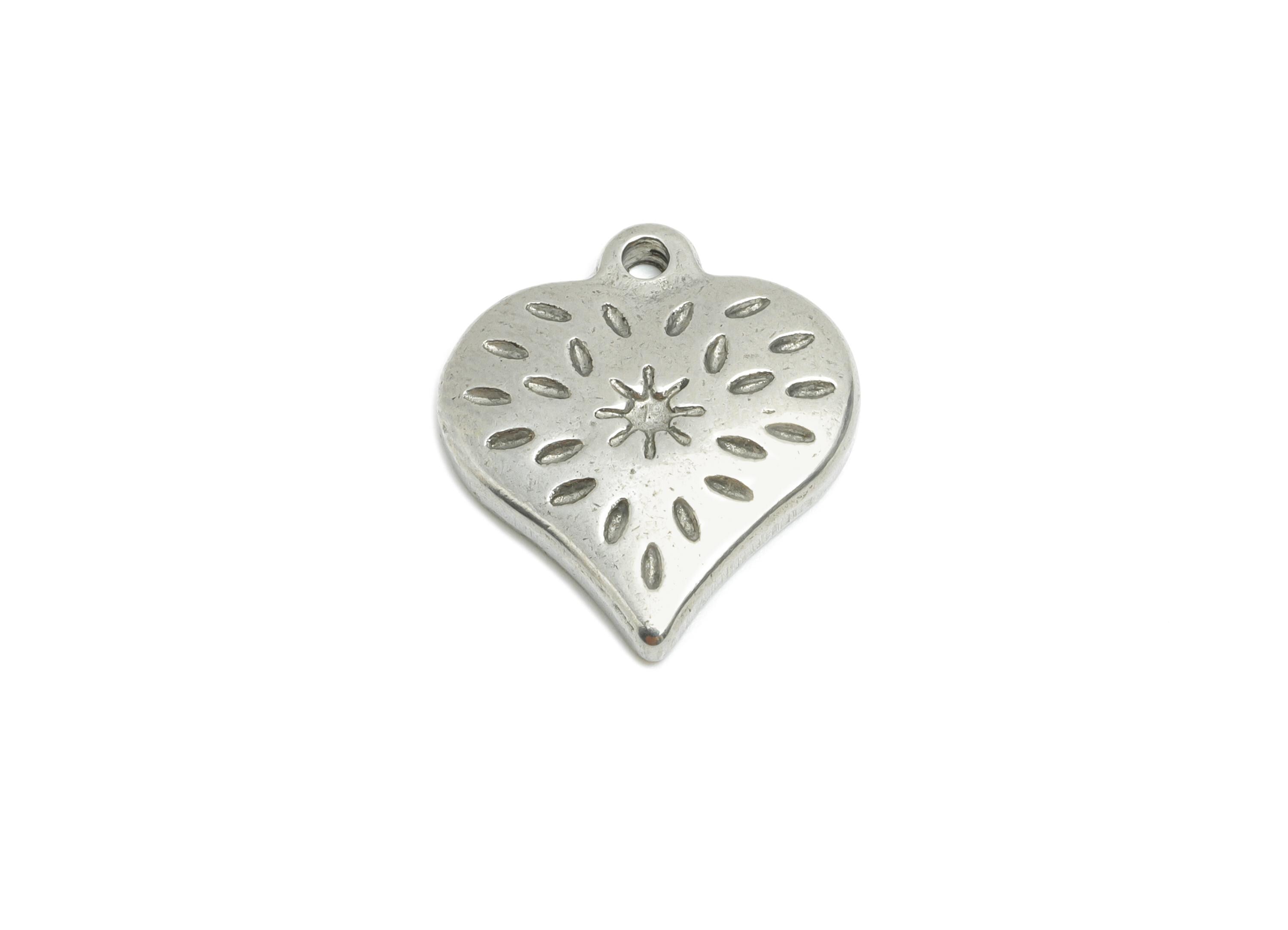 Stainless Steel Heart Charm - Heart Pendant with Starburst - Jewelry Making Heart Star Charm - Steel Heart Charm - 17x15x2.83mm - SS1851 - DOMEDBAZAAR