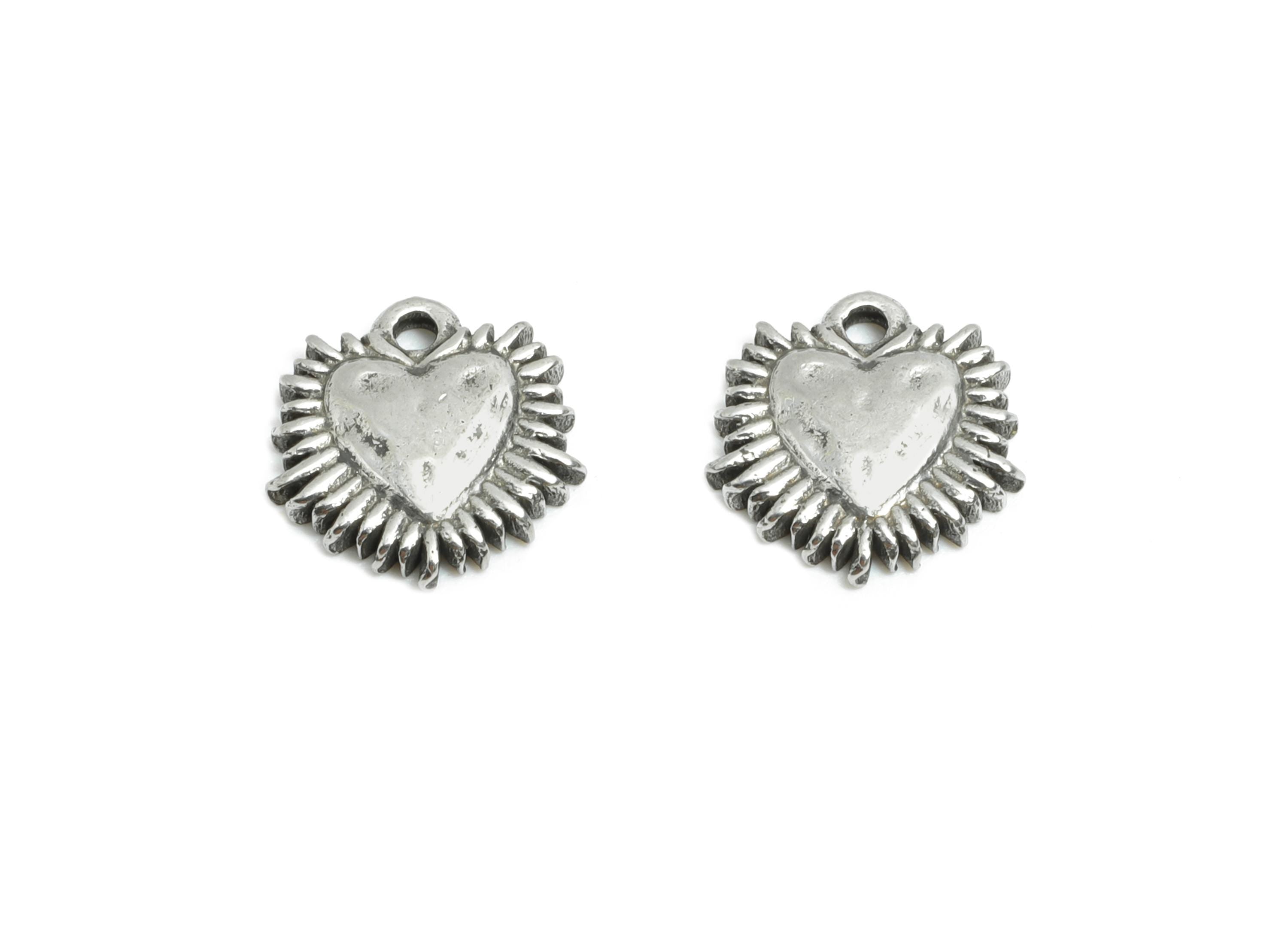 Stainless Steel Heart Charm - Sunburst Heart Pendant - Modern Sunburst Heart Jewelry -Modern Silver Color Heart Pendant - 9x9x1mm - SS1781 - DOMEDBAZAAR