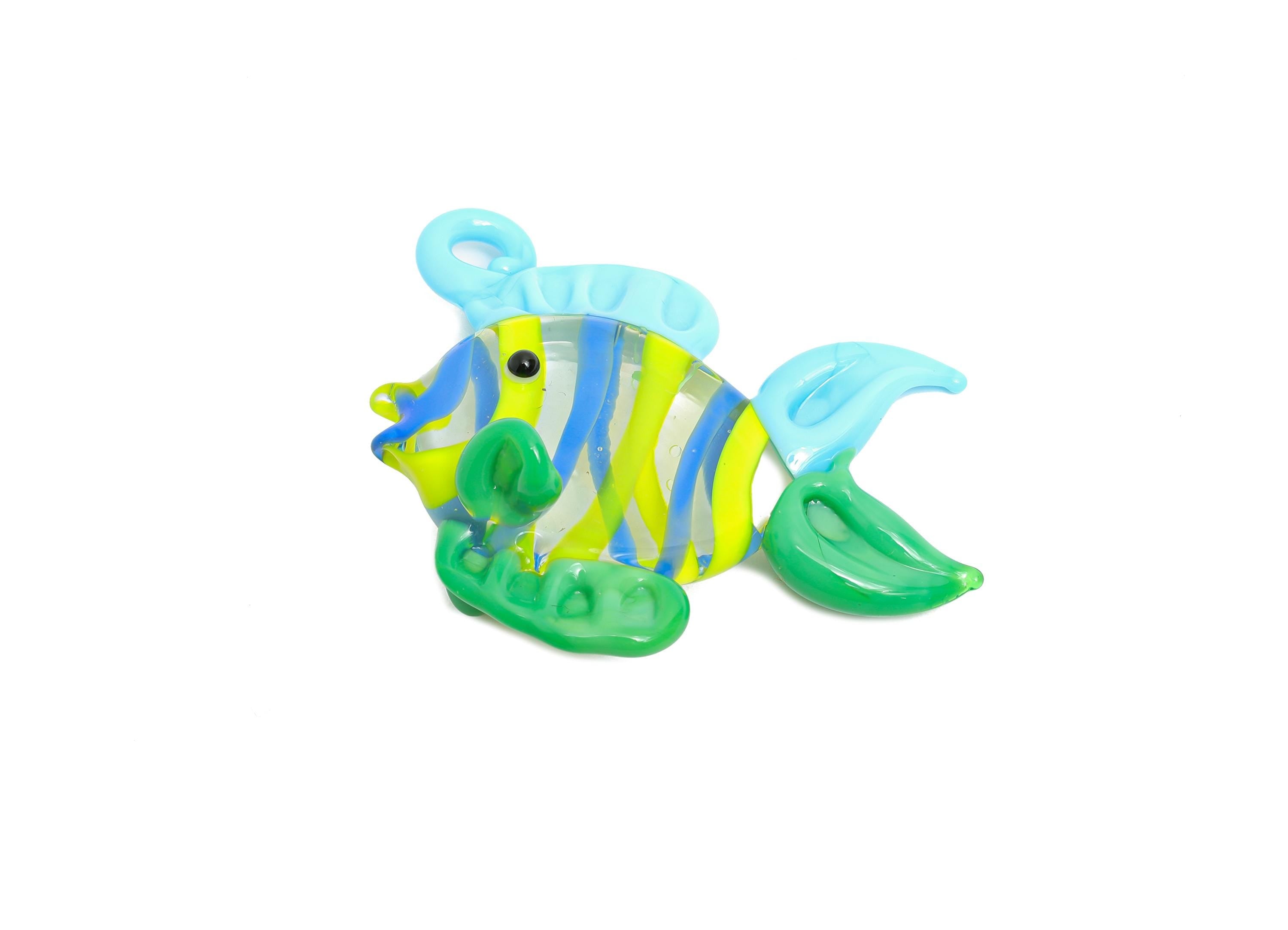 Handmade Glass Fish Pendant - Enamel Colorful Glass Marine Pendant - Striped Glass Fish Necklace Pendant - Jewelry DIY - 45x41x15mm -GS1326 - DOMEDBAZAAR