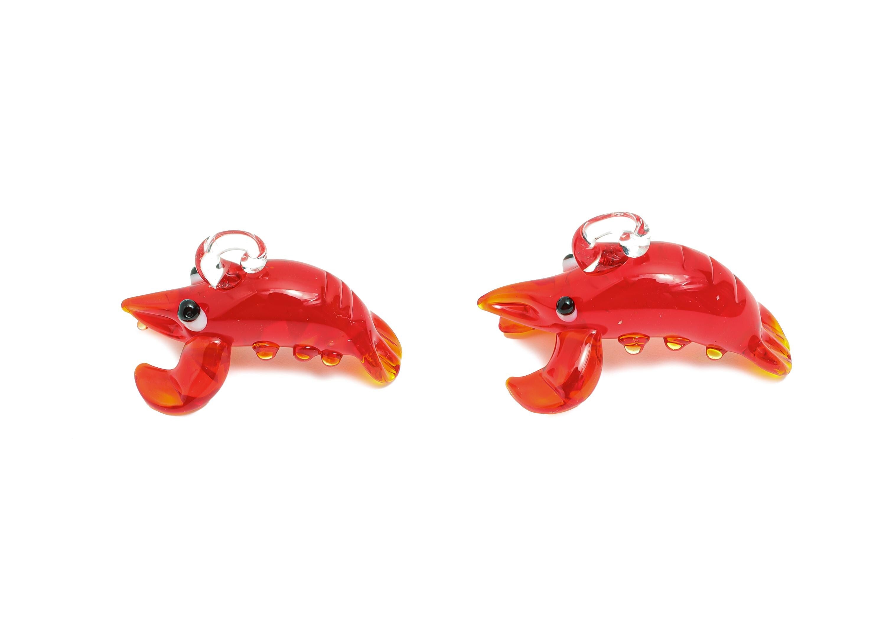 Handmade Glass Lobster Pendant - Enamel Red Glass Marine Pendant - Glass Lobster Necklace Pendant - Jewelry Making - 24x12.88x14mm - GS1327 - DOMEDBAZAAR