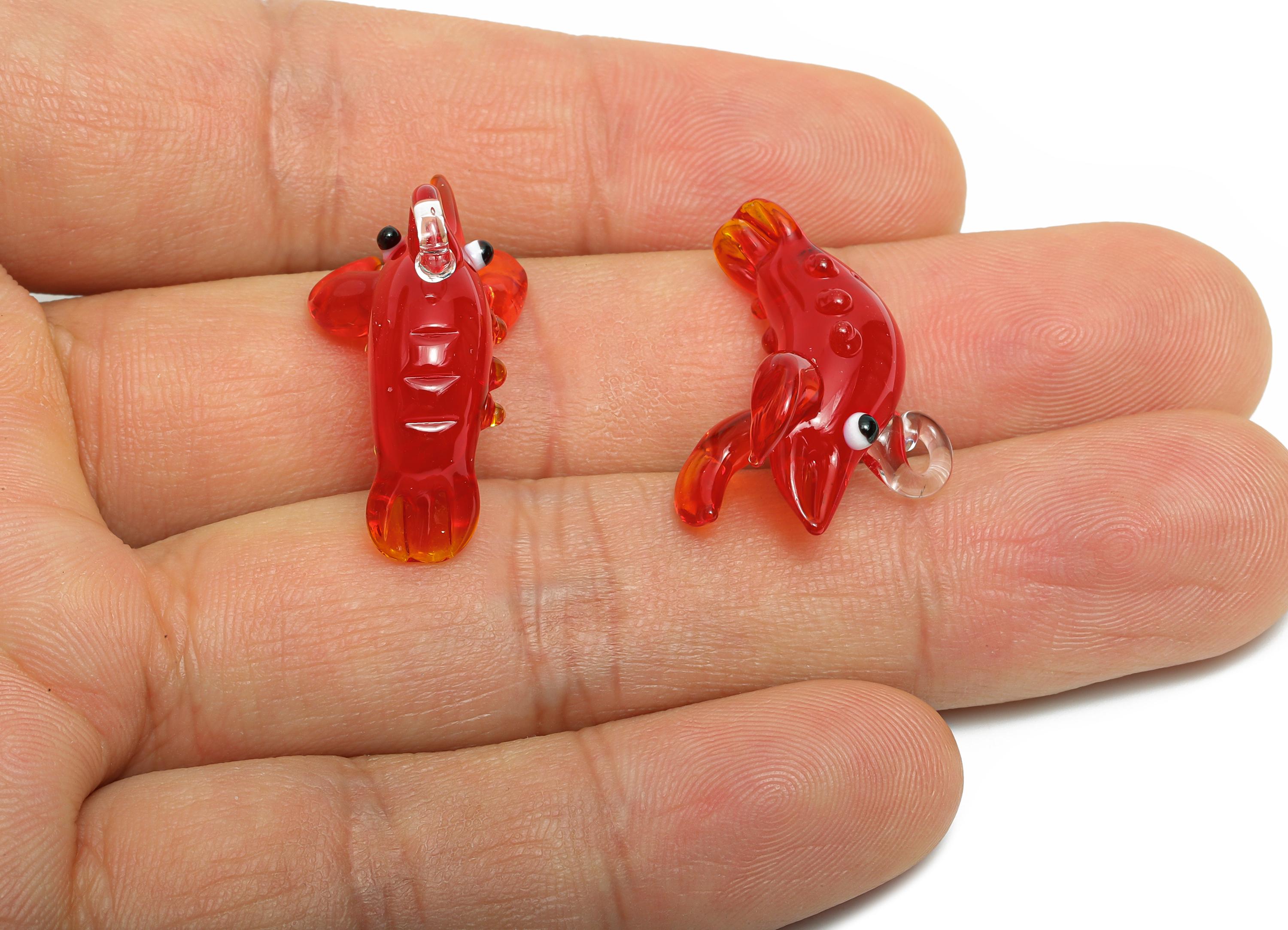 Handmade Glass Lobster Pendant - Enamel Red Glass Marine Pendant - Glass Lobster Necklace Pendant - Jewelry Making - 24x12.88x14mm - GS1327 - DOMEDBAZAAR