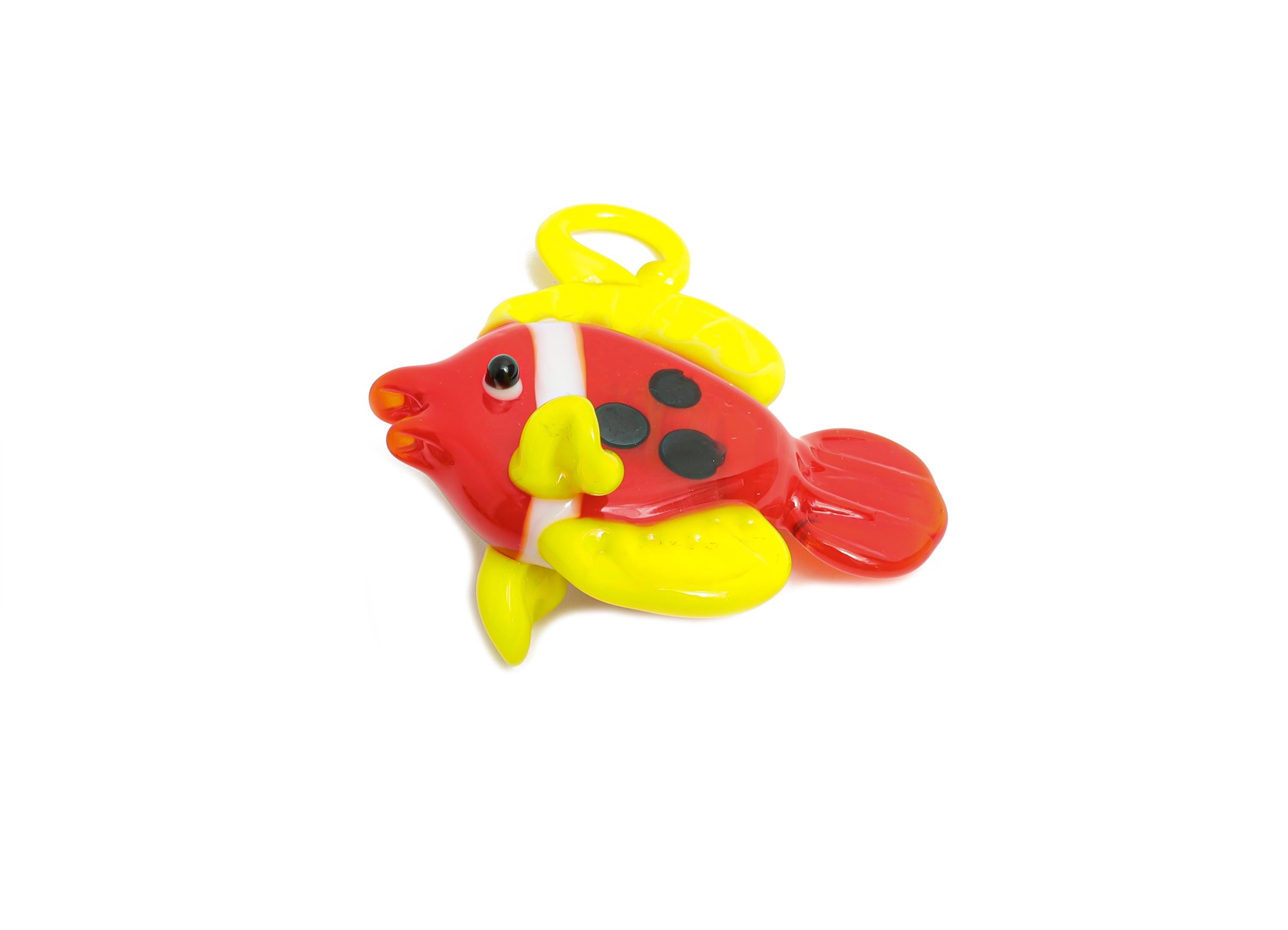 Handmade Glass Fish Pendant - Enamel Colorful Glass Marine Pendant - Red and Yellow Fish Necklace Pendant - Jewelry DIY- 34x33x19mm - GS1325 - DOMEDBAZAAR