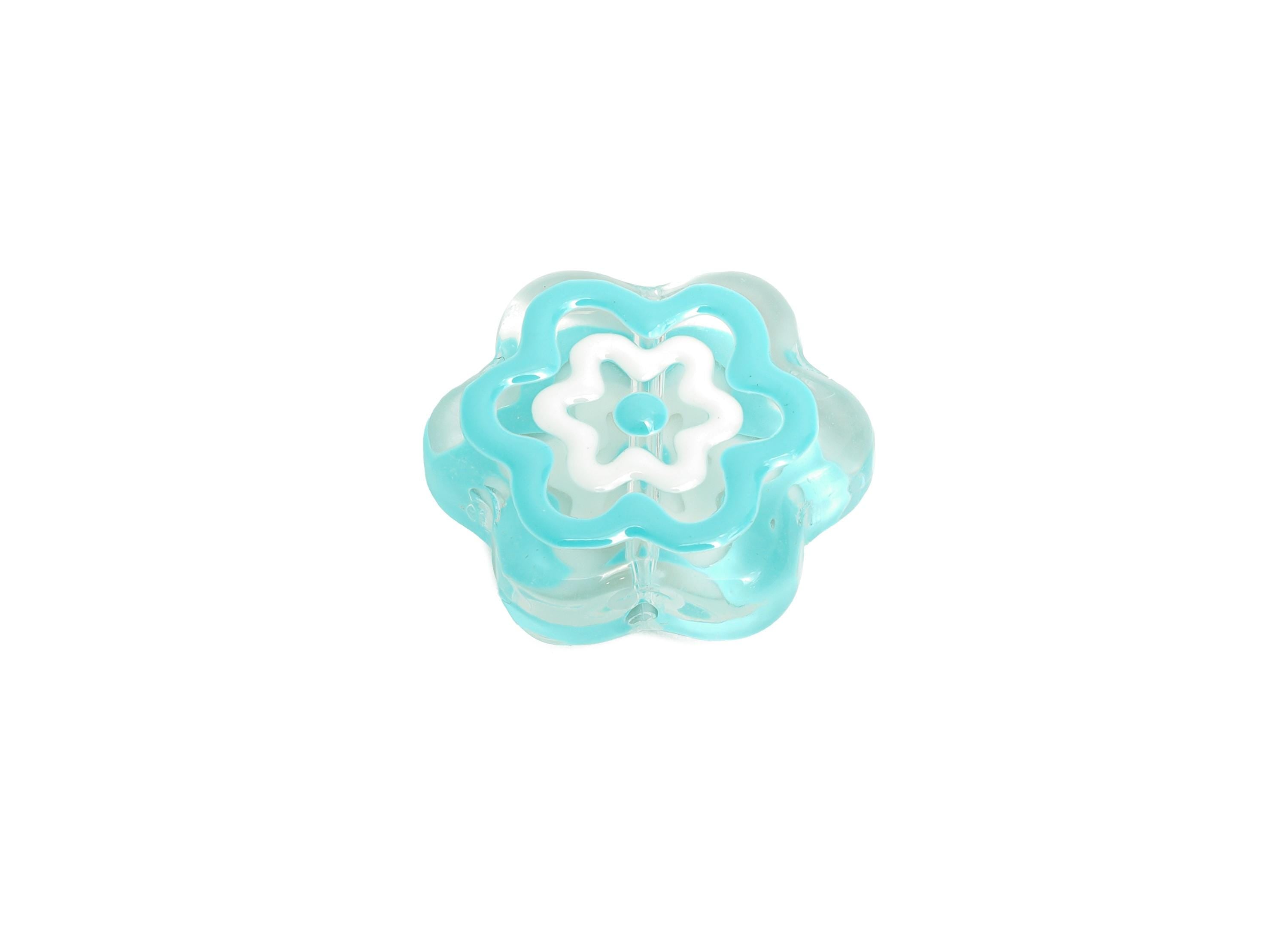Handmade Glass Flower Bead - Enamel Blue Flower Bracelet Bead - Transparent Glass Bead for Necklace - Jewelry Making -19.7x17.95x5mm -GS1332 - DOMEDBAZAAR