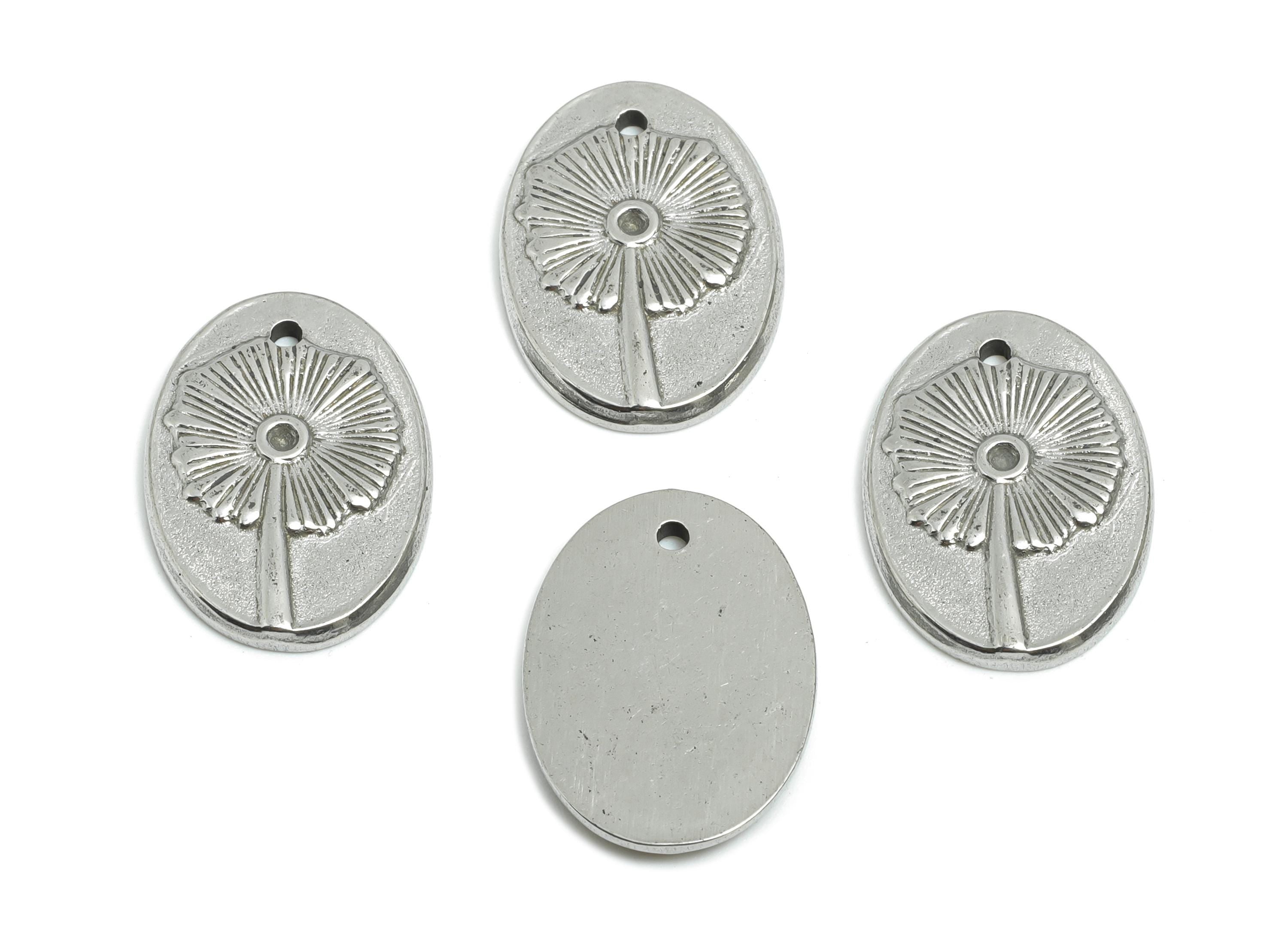 Stainless Steel Floral Charms - Steel Oval Flower Charm - Floral Pattern Jewelry - Decorative Silver Flower Pendant - 20x14x1.89mm - SS1971 - DOMEDBAZAAR