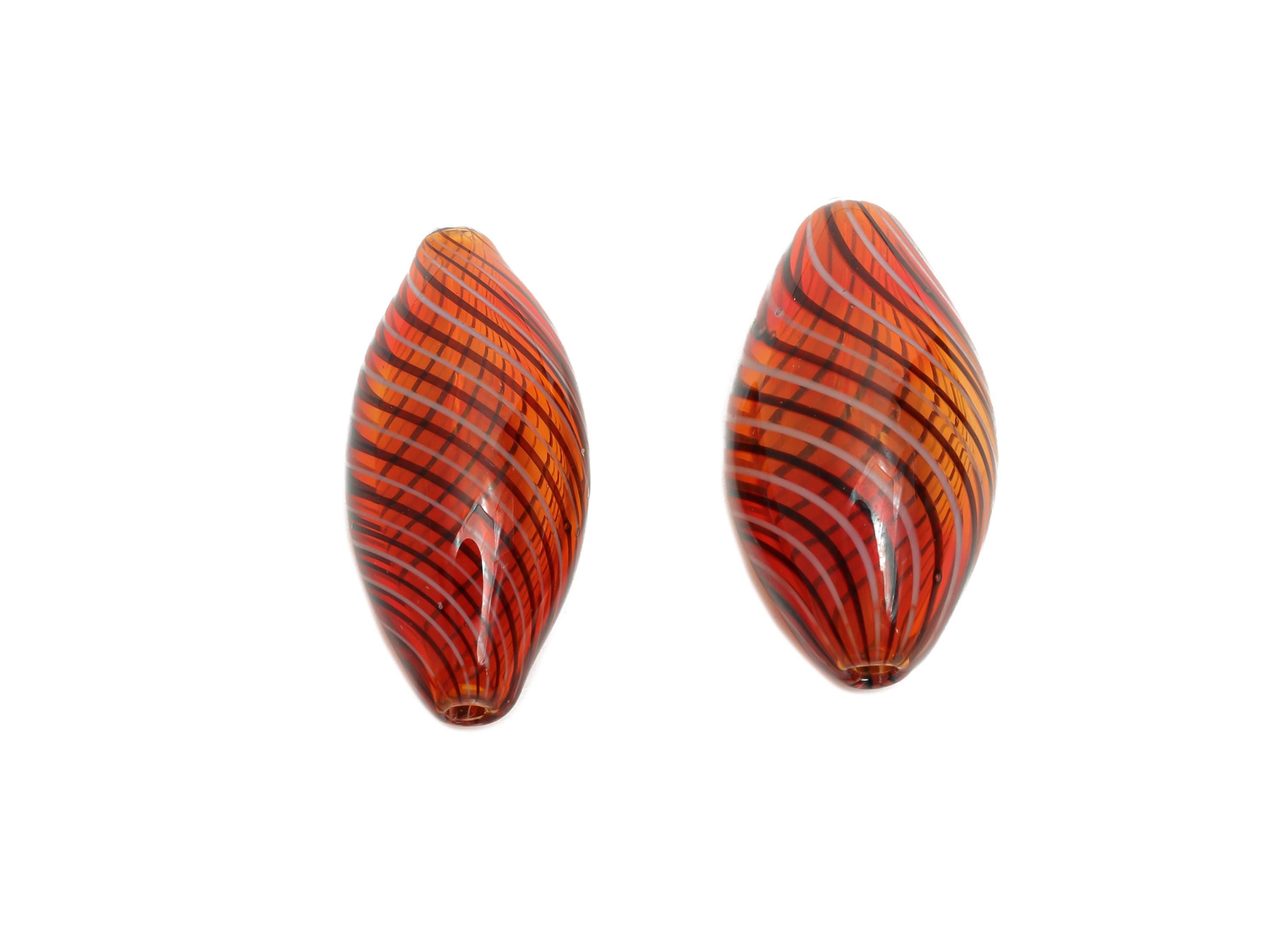 Swirled Glass Teardrop Bead - Enamel Handcrafted Lampwork Glass Charm - Handcrafted Glass Pendant with Black Lines - 24x11x11.37mm - GS1352 - DOMEDBAZAAR