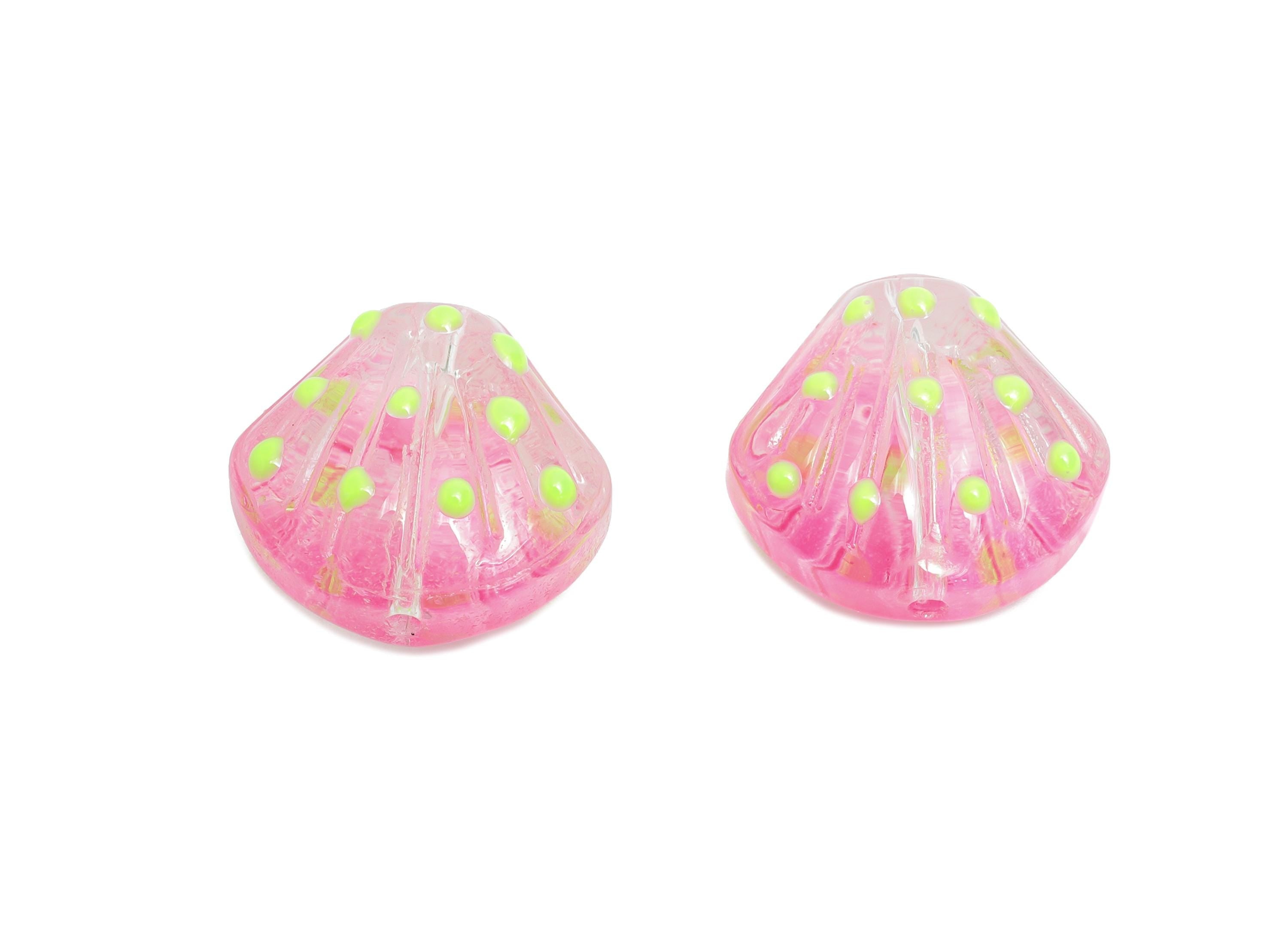 Handmade Glass Shell Bead - Enamel Pink Glass Shell Pendant - Marine Necklace Pendant - Jewelry Making DIY - 17.8x18.53x10.11mm - GS1331 - DOMEDBAZAAR