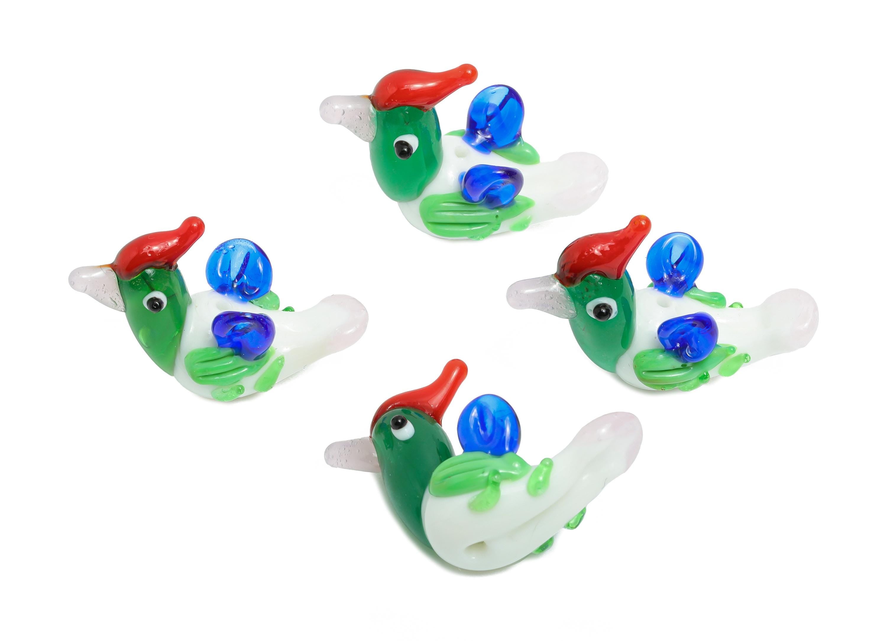 Handmade Glass Bird Charm - Colorful Enamel Animal Bead - Modern Glass Necklace Pendant - Jewelry Component - 32.17x12.84x20.58mm -GS1338 - DOMEDBAZAAR