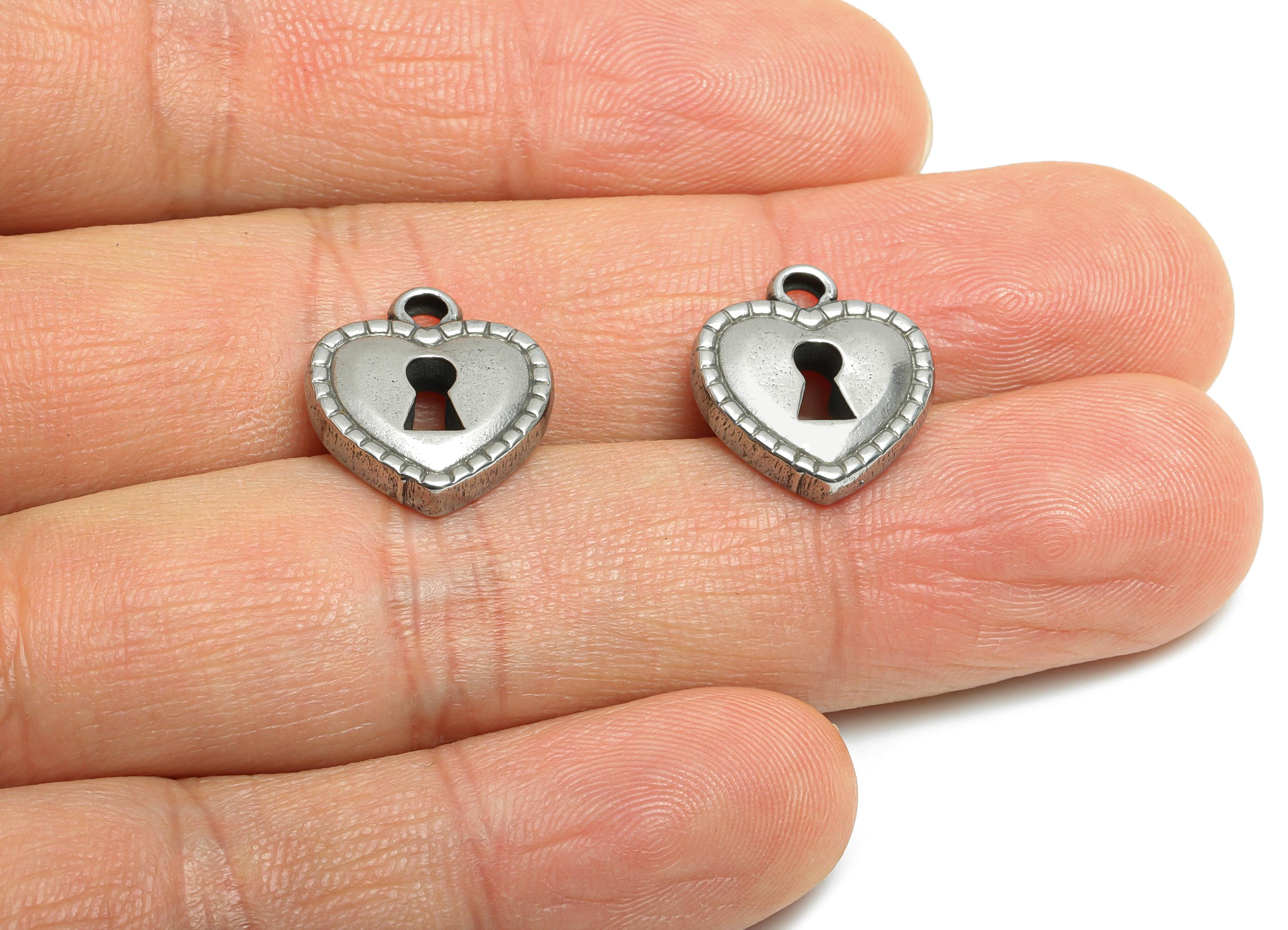 Stainless Steel Heart Charm - Vintage Keyhole Heart Pendant - Romantic Heart Lock Design - Symbolic Love Lock Jewelry - 15.7x14x3mm - SS1763 - DOMEDBAZAAR