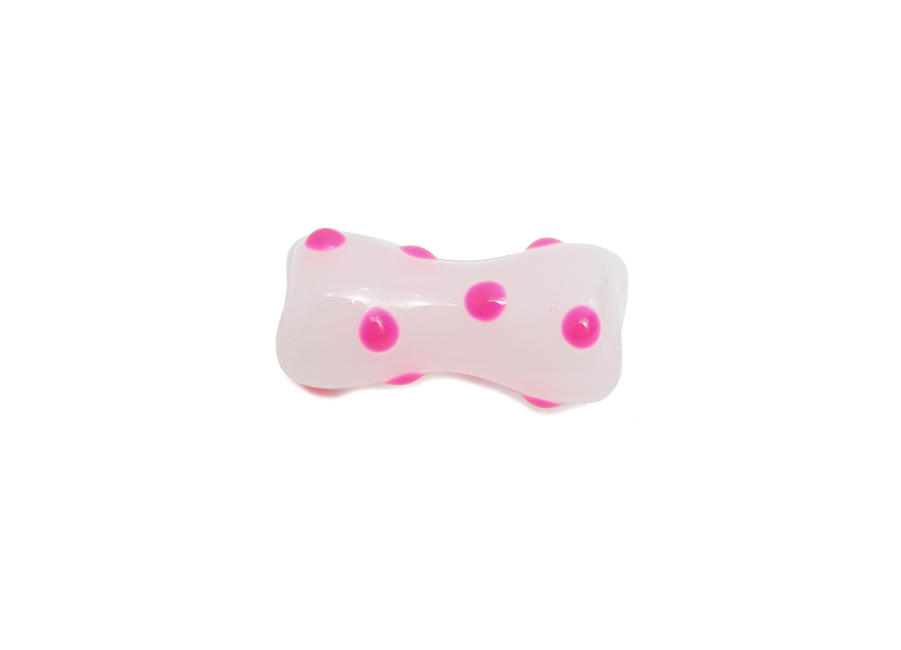 Handmade Glass Bone Bead - Enamel Pink Dot Bracelet Bead - Unique Glass Bead for Necklace - Jewelry Making - 17.69x9.15x8.52mm - GS1341D - DOMEDBAZAAR