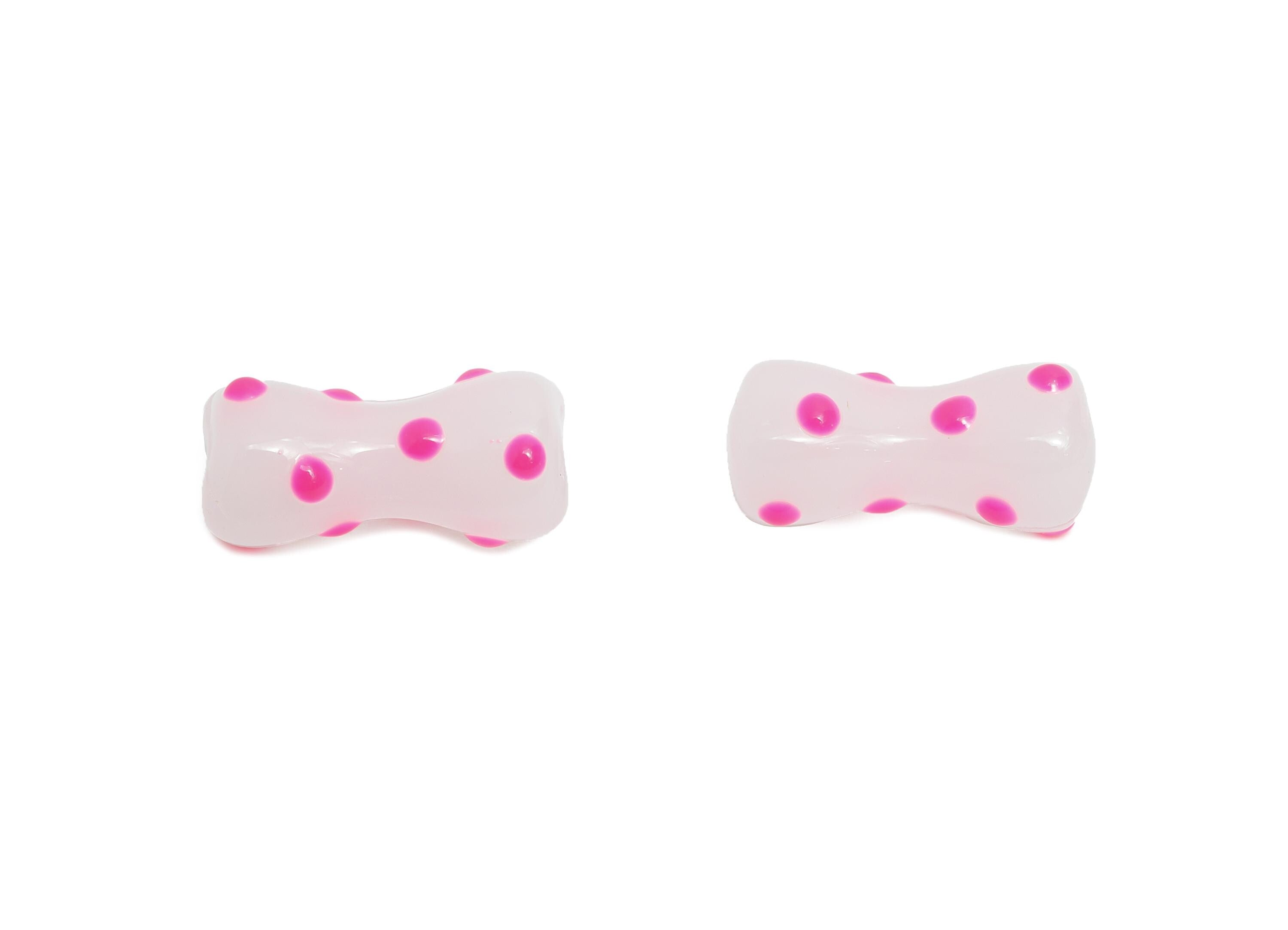 Handmade Glass Bone Bead - Enamel Pink Dot Bracelet Bead - Unique Glass Bead for Necklace - Jewelry Making - 17.69x9.15x8.52mm - GS1341D - DOMEDBAZAAR