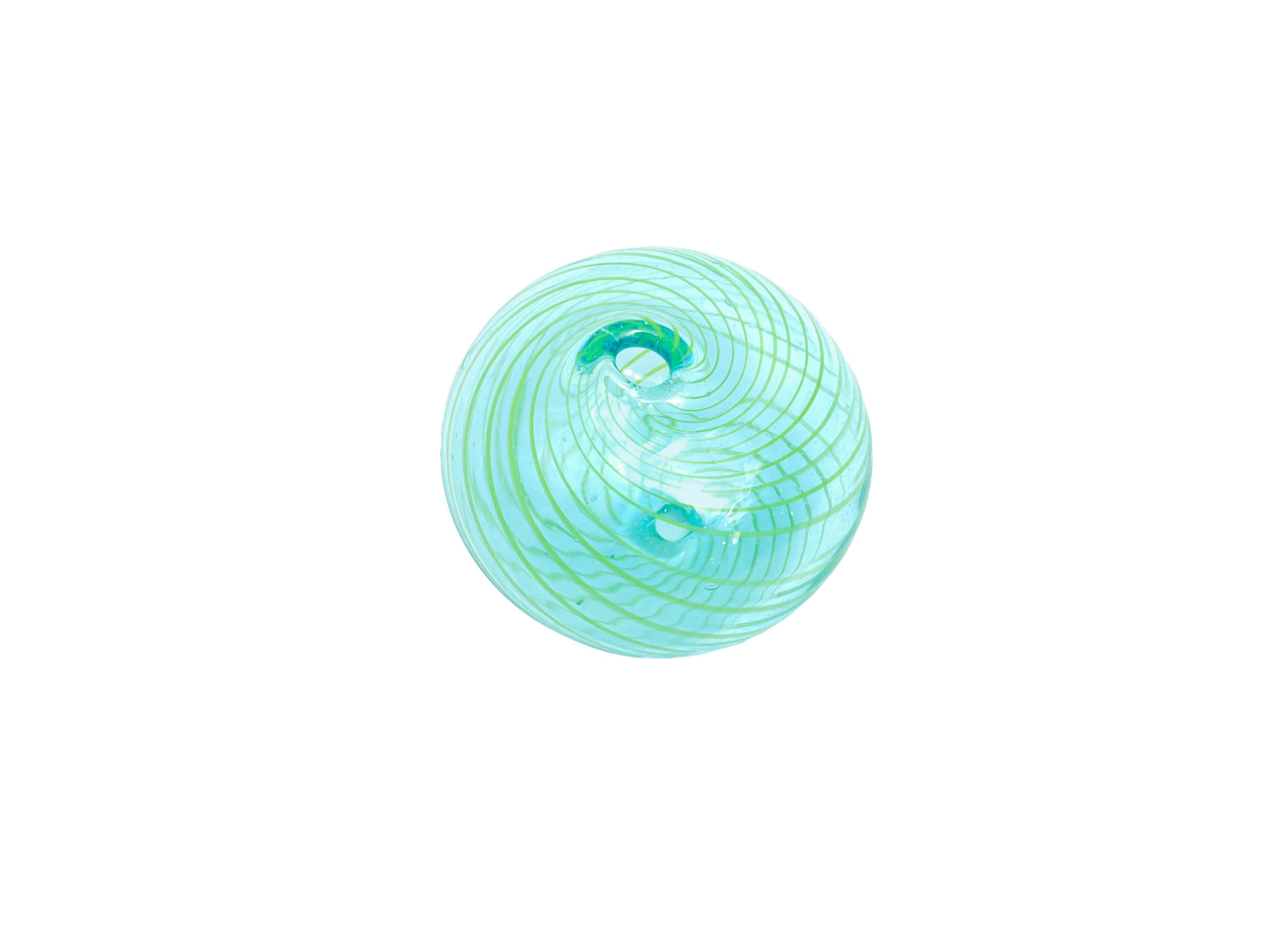 Candy Swirl Glass Beads - Enamel Mint Green Peppermint Twist Lampwork Bead - Handmade Striped Donut Glass Beads - 16x16x12.64mm - GS1349 - DOMEDBAZAAR