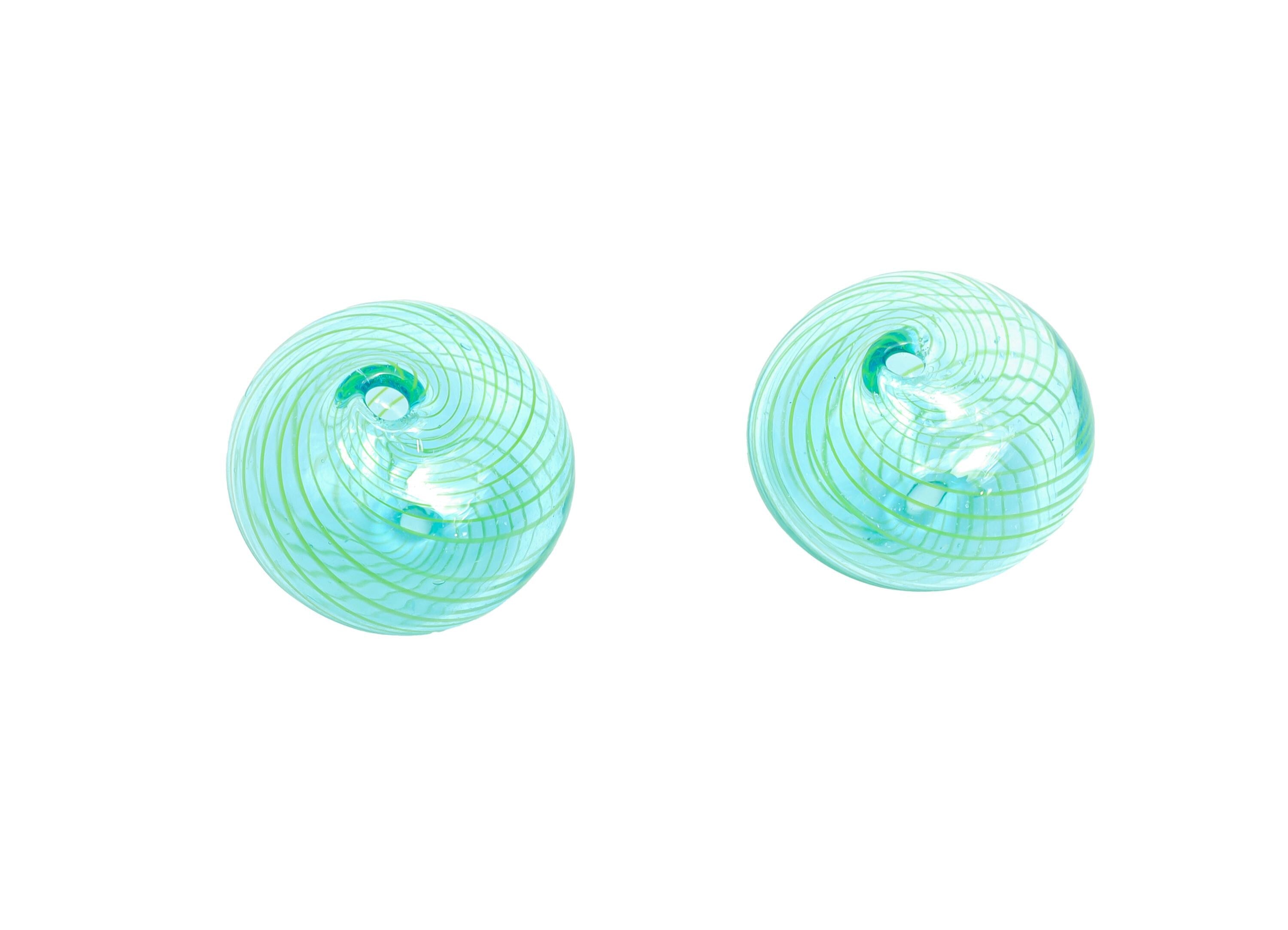 Candy Swirl Glass Beads - Enamel Mint Green Peppermint Twist Lampwork Bead - Handmade Striped Donut Glass Beads - 16x16x12.64mm - GS1349 - DOMEDBAZAAR