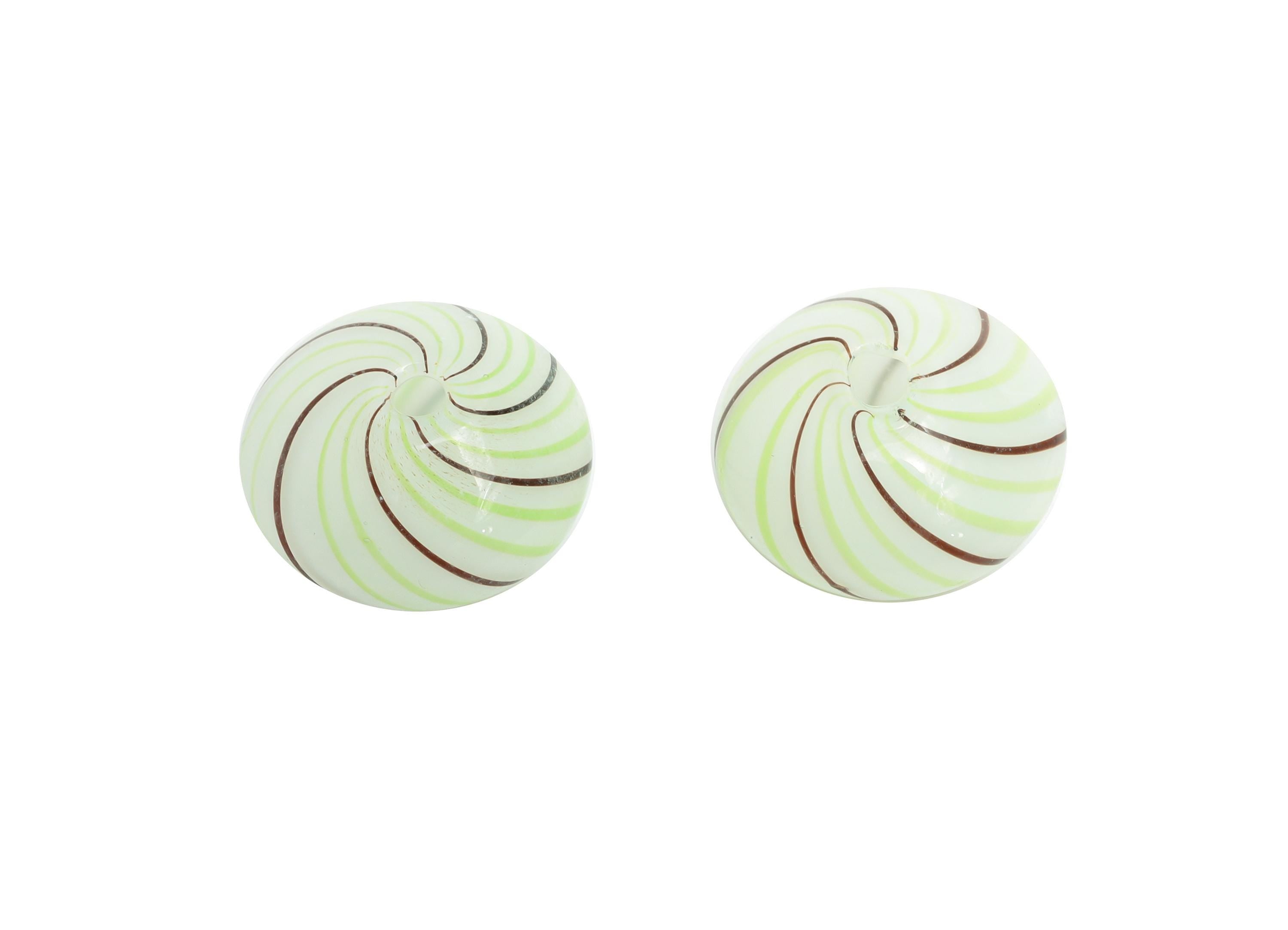 Mint Swirl Glass Bead - Enamel Green and Brown Spiral Disc Lampwork Bead - Handmade Green Swirl Pattern Glass Jewelry  - 14x14x10mm - GS1347 - DOMEDBAZAAR