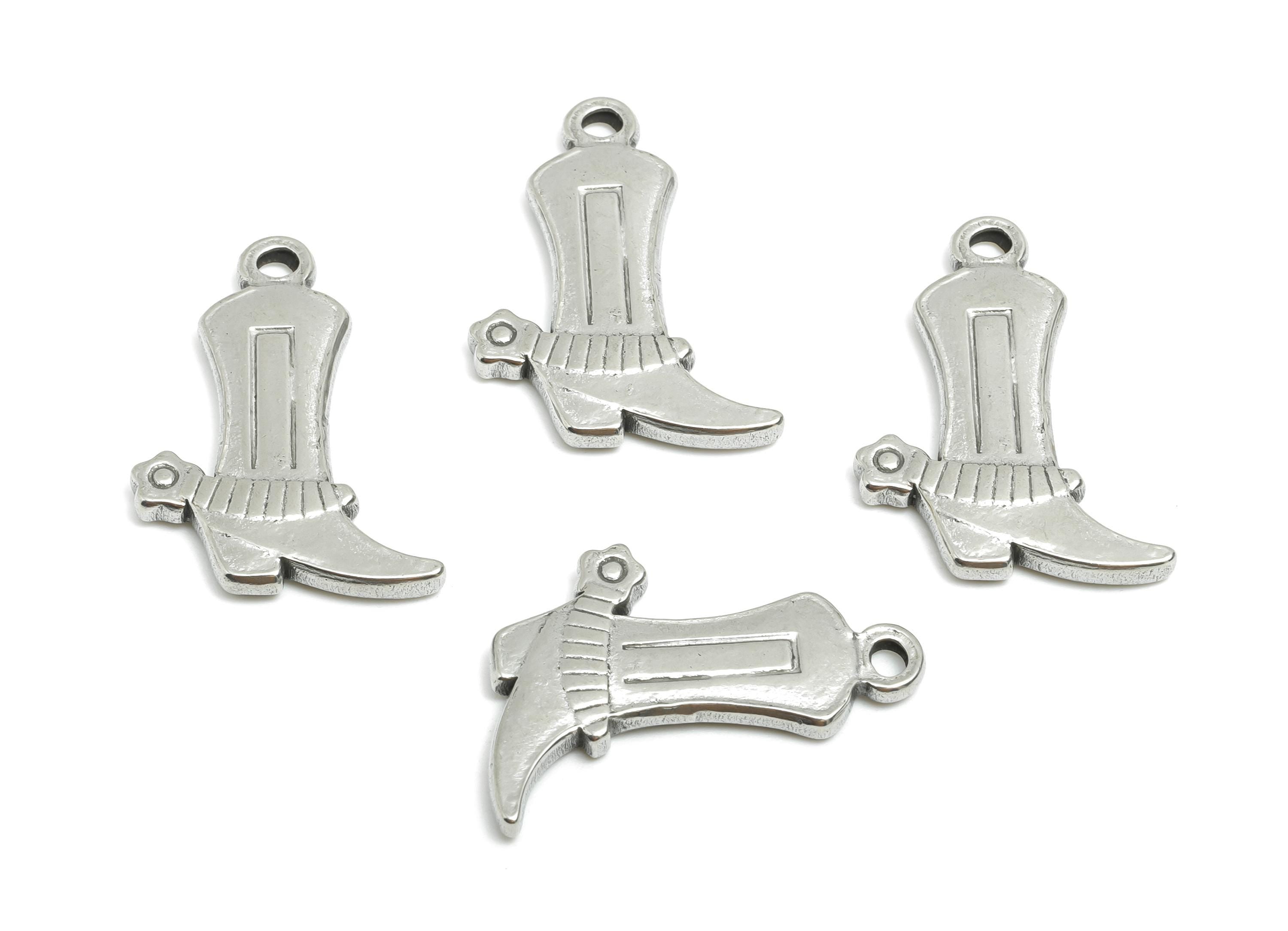 Steel Cowboy Boot Charm - Fashion Boot Necklace Charm - Vintage Western-Inspired Necklace Pendant - Steel Jewelry - 27.44x17x2.8mm - SS1982 - DOMEDBAZAAR