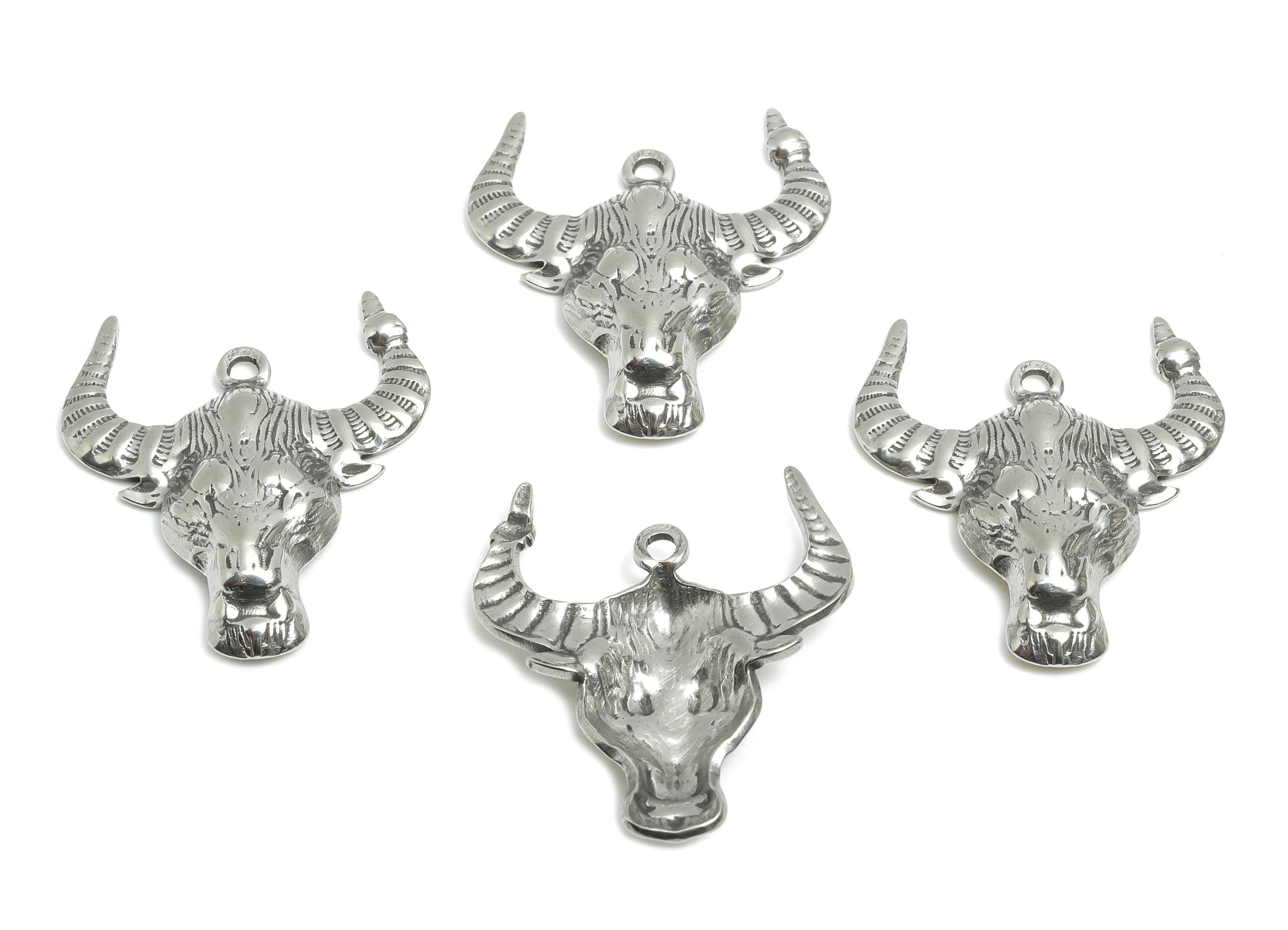 Stainless Steel Buffalo Pendant - Buffalo Head Jewelry Charm - Realistic Buffalo Head Pendant - Detailed Animal Pendant - 27x24x4mm - SS1834 - DOMEDBAZAAR
