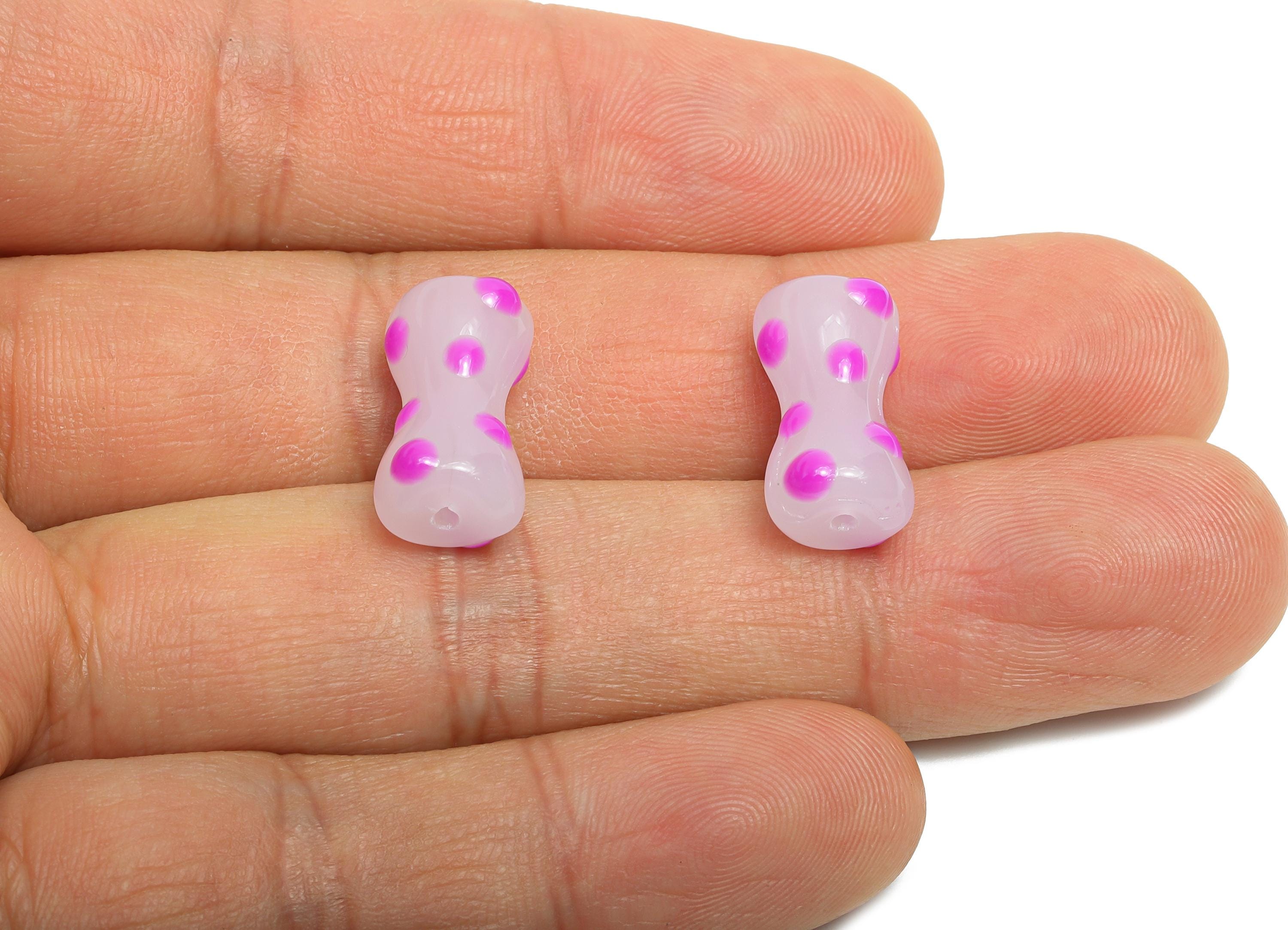 Handmade Glass Bone Bead - Enamel Purple Dot Bracelet Bead - Unique Glass Bead for Necklace - Jewelry Making - 17.69x9.15x8.52mm - GS1341A - DOMEDBAZAAR