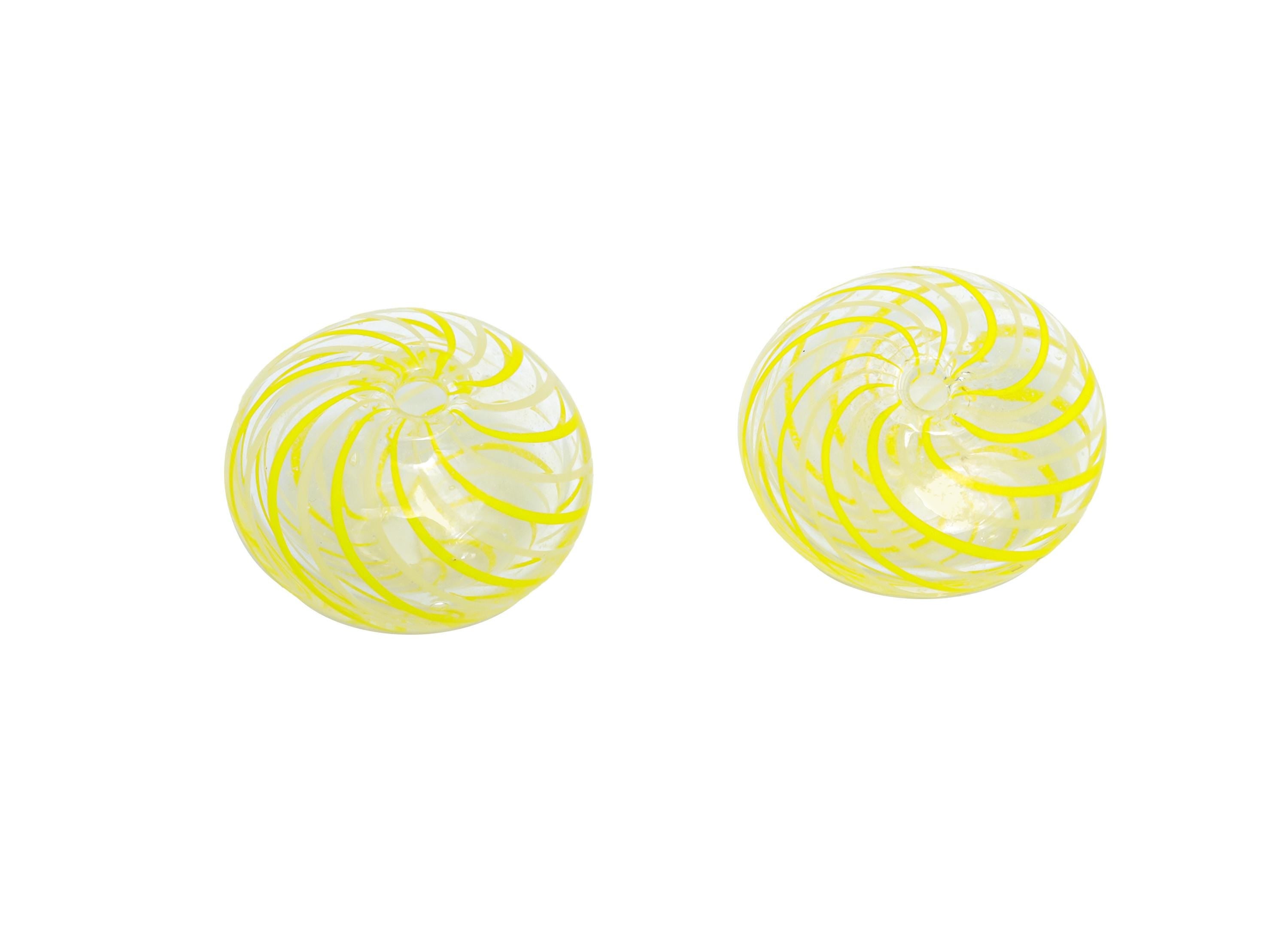 Candy Swirl Glass Beads - Enamel Yellow Peppermint Twist Lampwork Bead - Handmade Striped Donut Glass Beads - 15x15x11mm - GS1355 - DOMEDBAZAAR