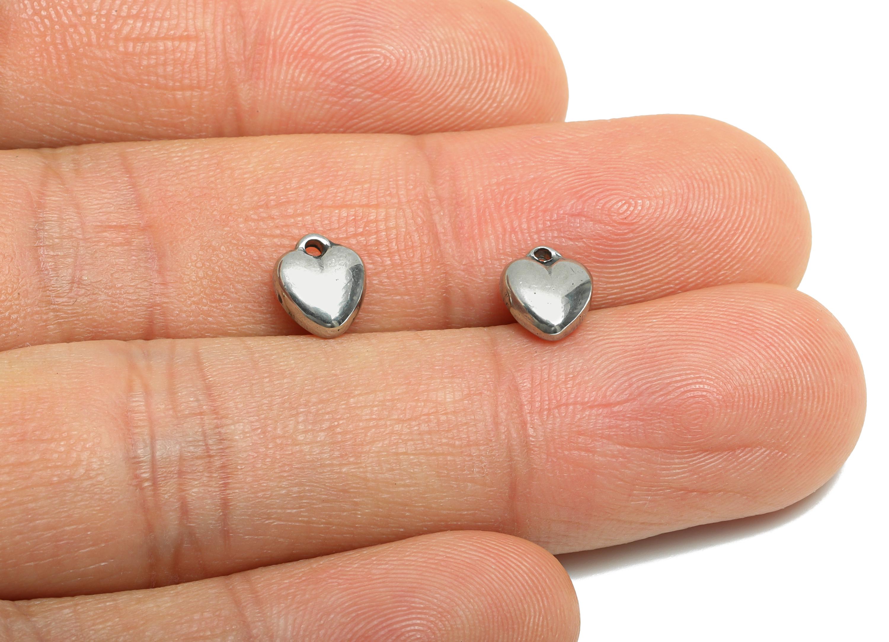 Stainless Steel Heart Charms - Steel Heart Mini Earring Charm - Vintage Heart Steel Charm - Symbolic Love  Jewelry - 8x6.6x3.13mm - SS1782 - DOMEDBAZAAR