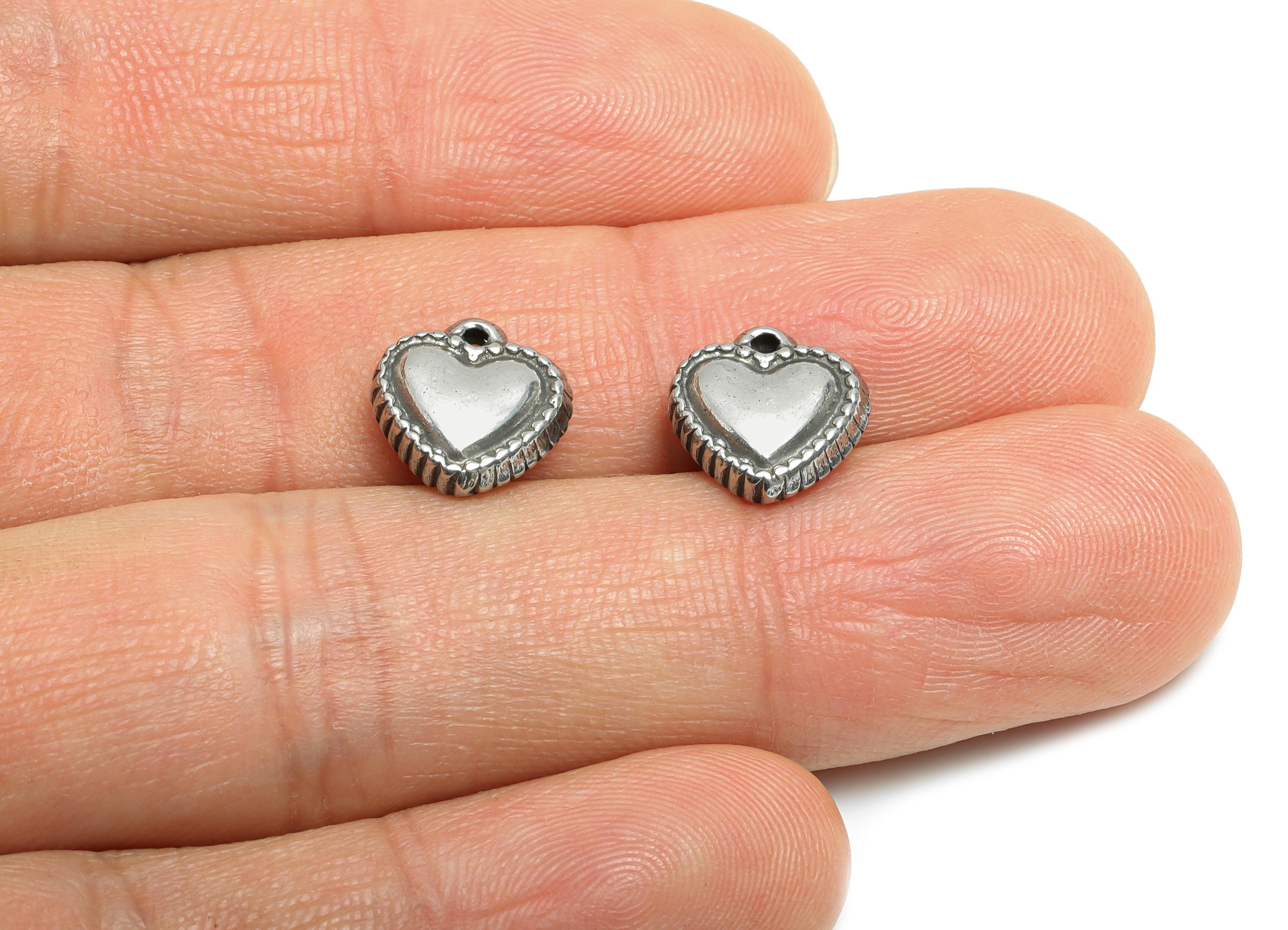 Stainless Steel Heart Charms - Steel Heart Mini Earring Charm - Vintage Looking Steel Charm - Symbolic Love  Jewelry - 11x10x3.77mm - SS1790 - DOMEDBAZAAR