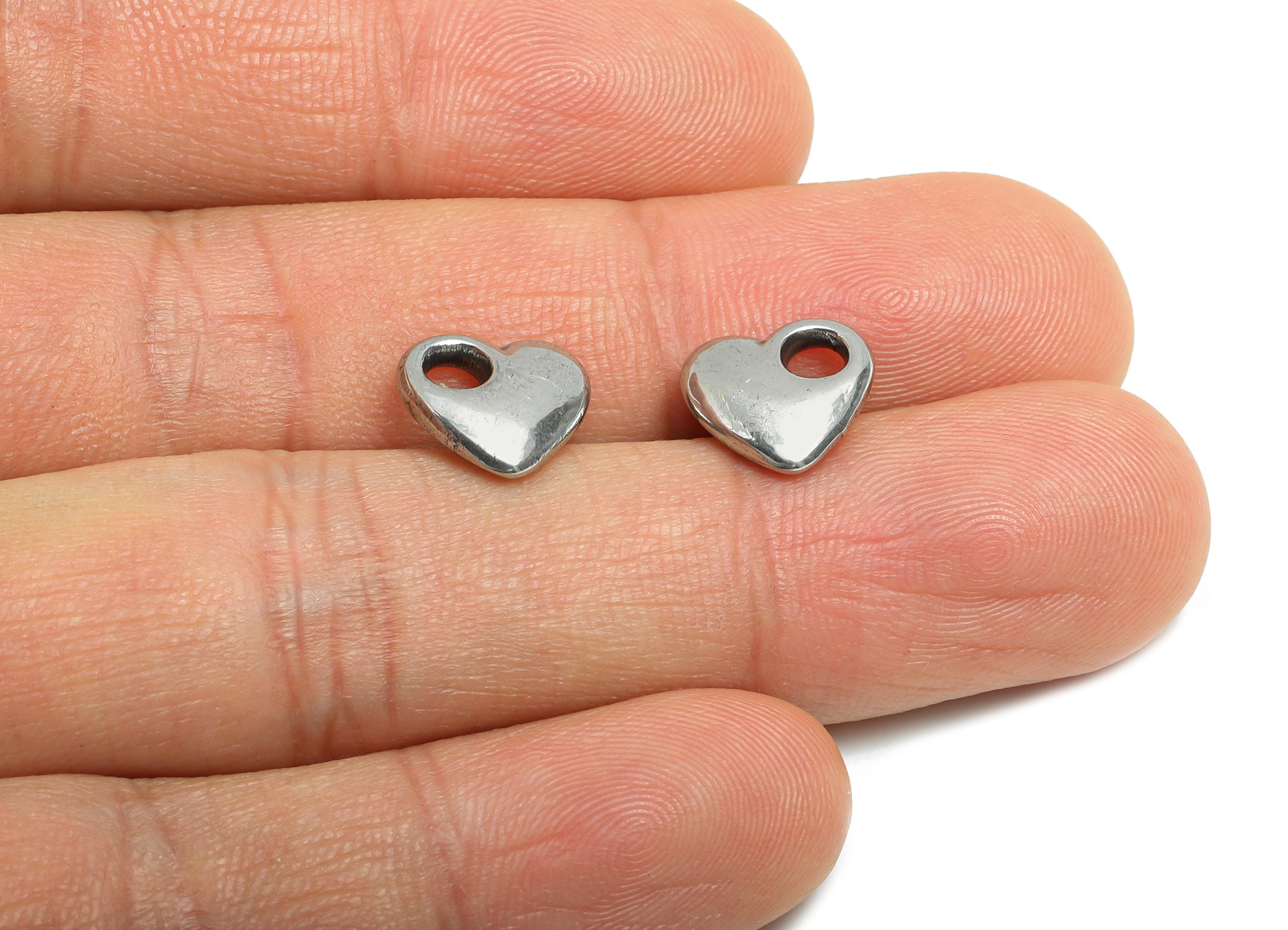 Stainless Steel Heart Charm - Steel Heart Mini Earring Charm - Vintage Looking Charm With Hole - Symbolic Love Jewelry - 10x10x3mm - SS1858 - DOMEDBAZAAR