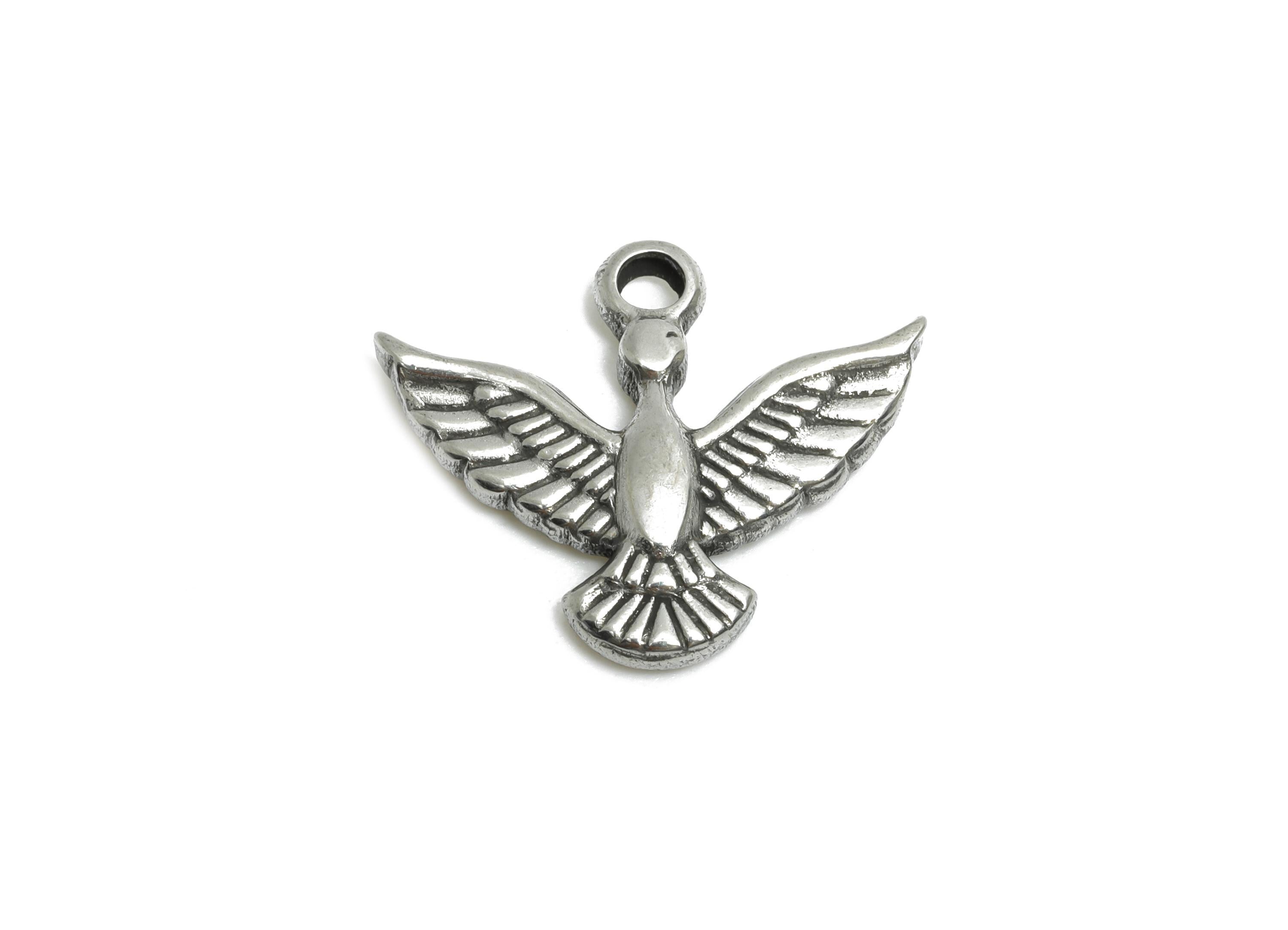 Steel Flying Bird Charm - Textured Silver Bird Animal Charm - Detailed Bird Pendant for Necklace - Freedom Bird Jewelry - 15x18x2mm - SS1743 - DOMEDBAZAAR