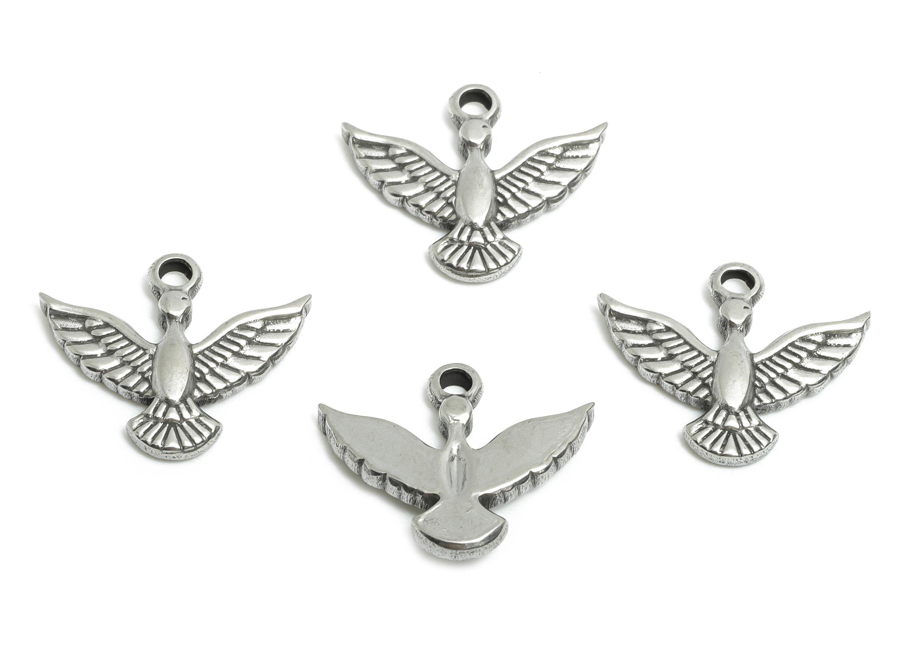 Steel Flying Bird Charm - Textured Silver Bird Animal Charm - Detailed Bird Pendant for Necklace - Freedom Bird Jewelry - 15x18x2mm - SS1743 - DOMEDBAZAAR