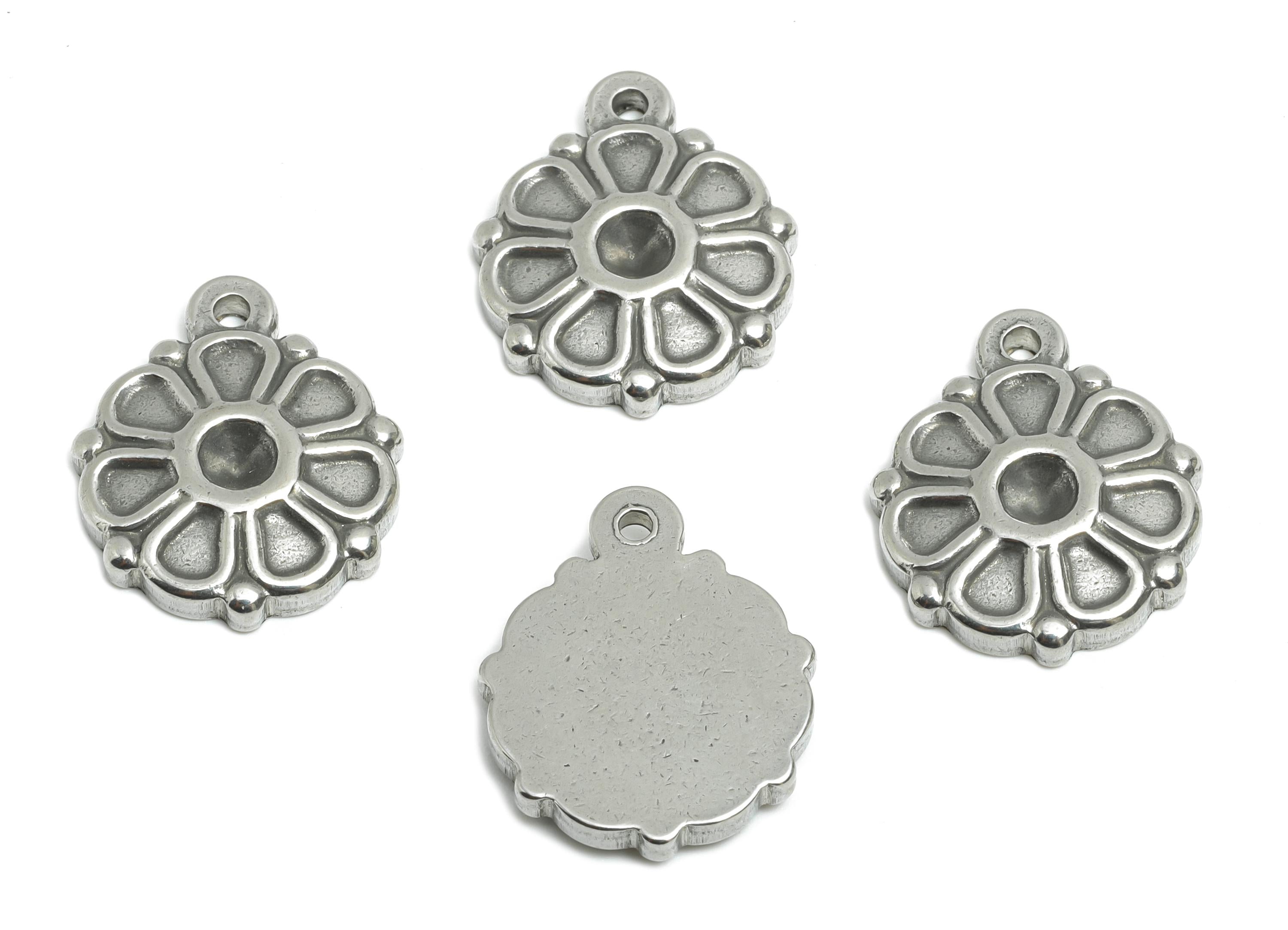 Steel Daisy Charms - Floral Necklace Pendant with Daisy - Textured Flower Charm For Pearl - Nature Steel Charm - 19x16x3.12mm - SS1738 - DOMEDBAZAAR