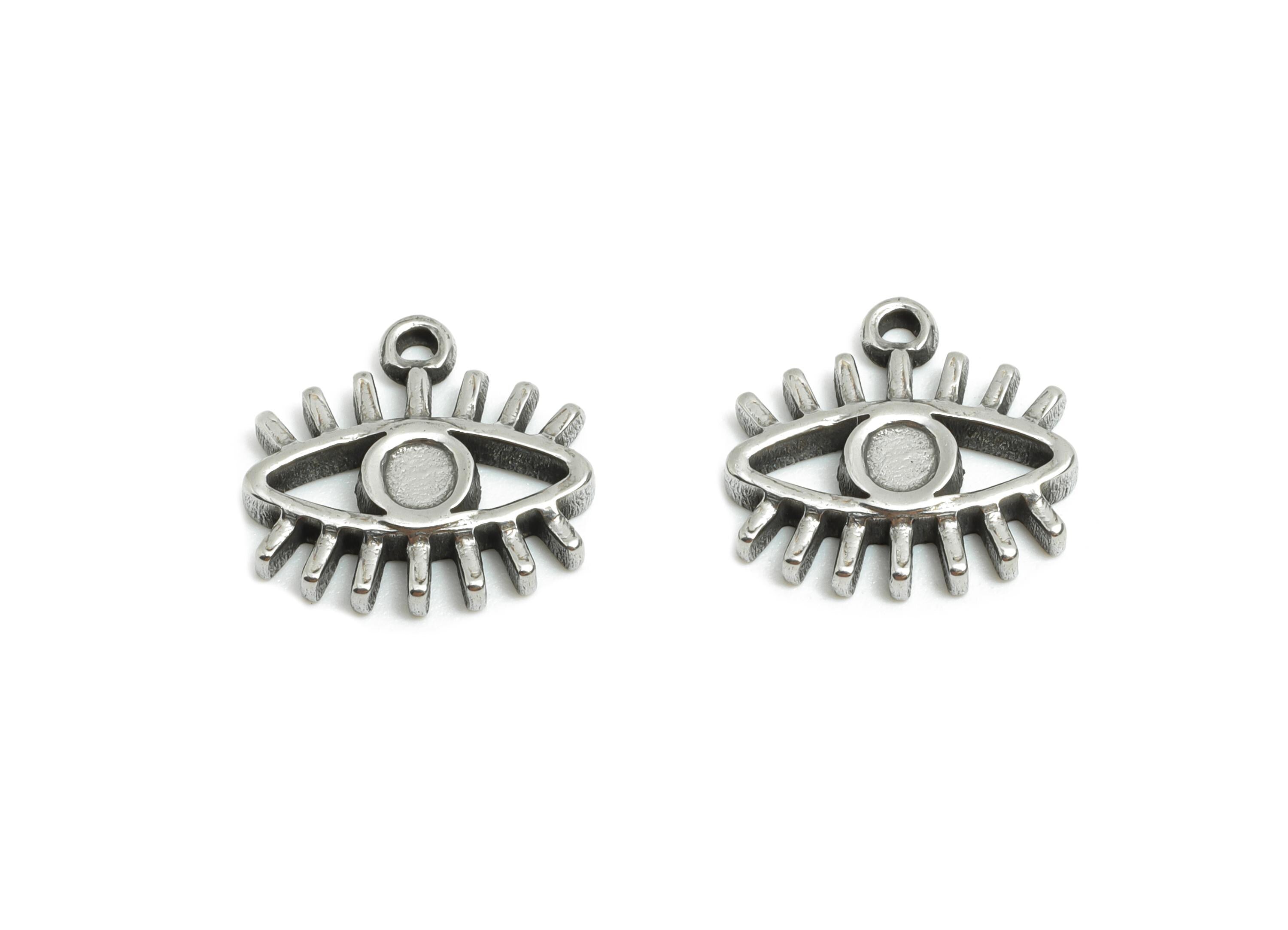 Steel Evil Eye Pendant - Protection Eye Symbol Charm - Vintage All-Seeing Eye Charm - Spiritual Eye Pendant - 12x12x1.83mm - SS1839 - DOMEDBAZAAR