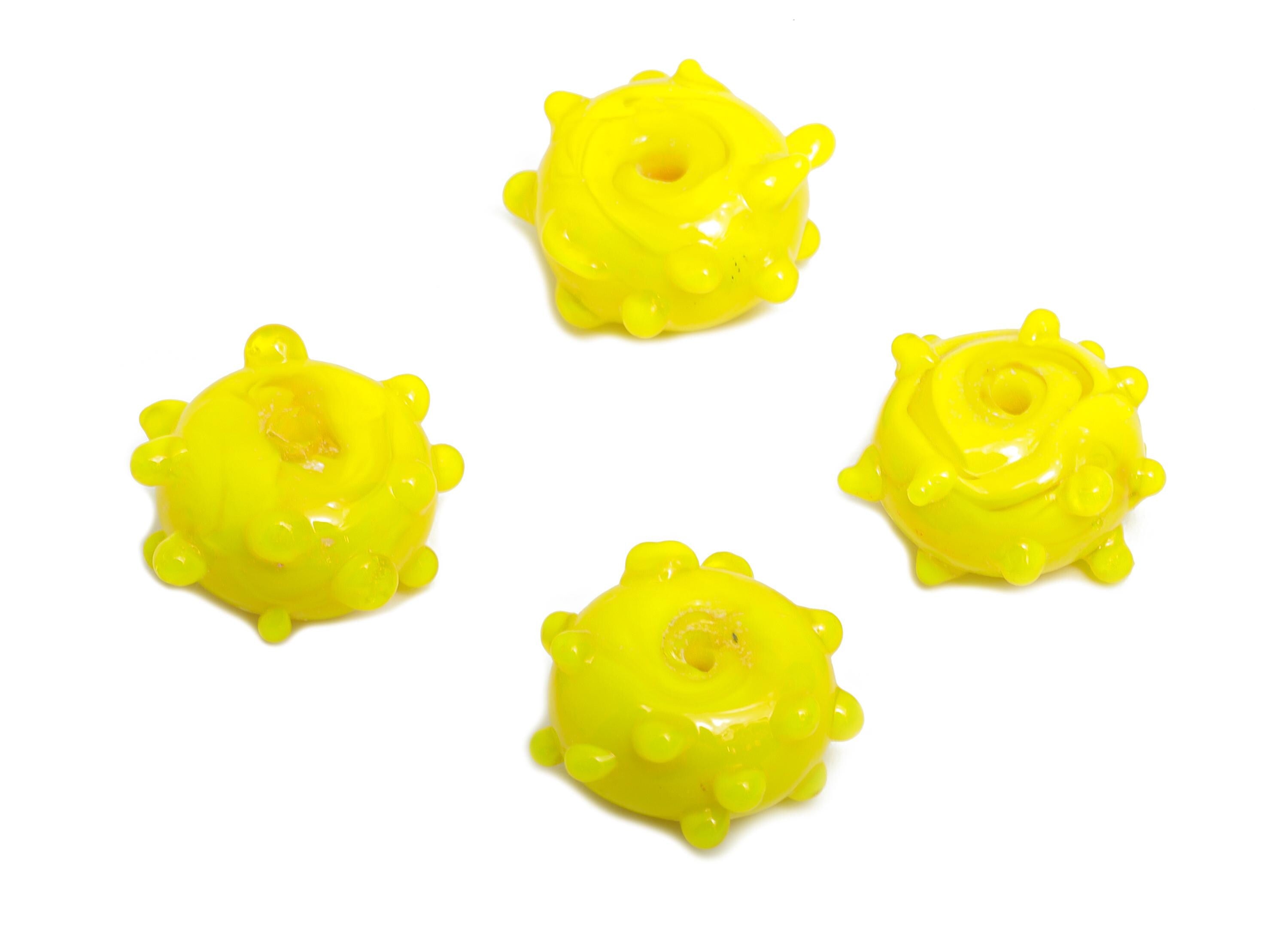 Handmade Wheel Glass Bead - Enamel Yellow Glass Bead with Spikes - Unique Bracelet Charm - Jewelry Component - 12.72x12.89x7.72mm - GS1340 - DOMEDBAZAAR