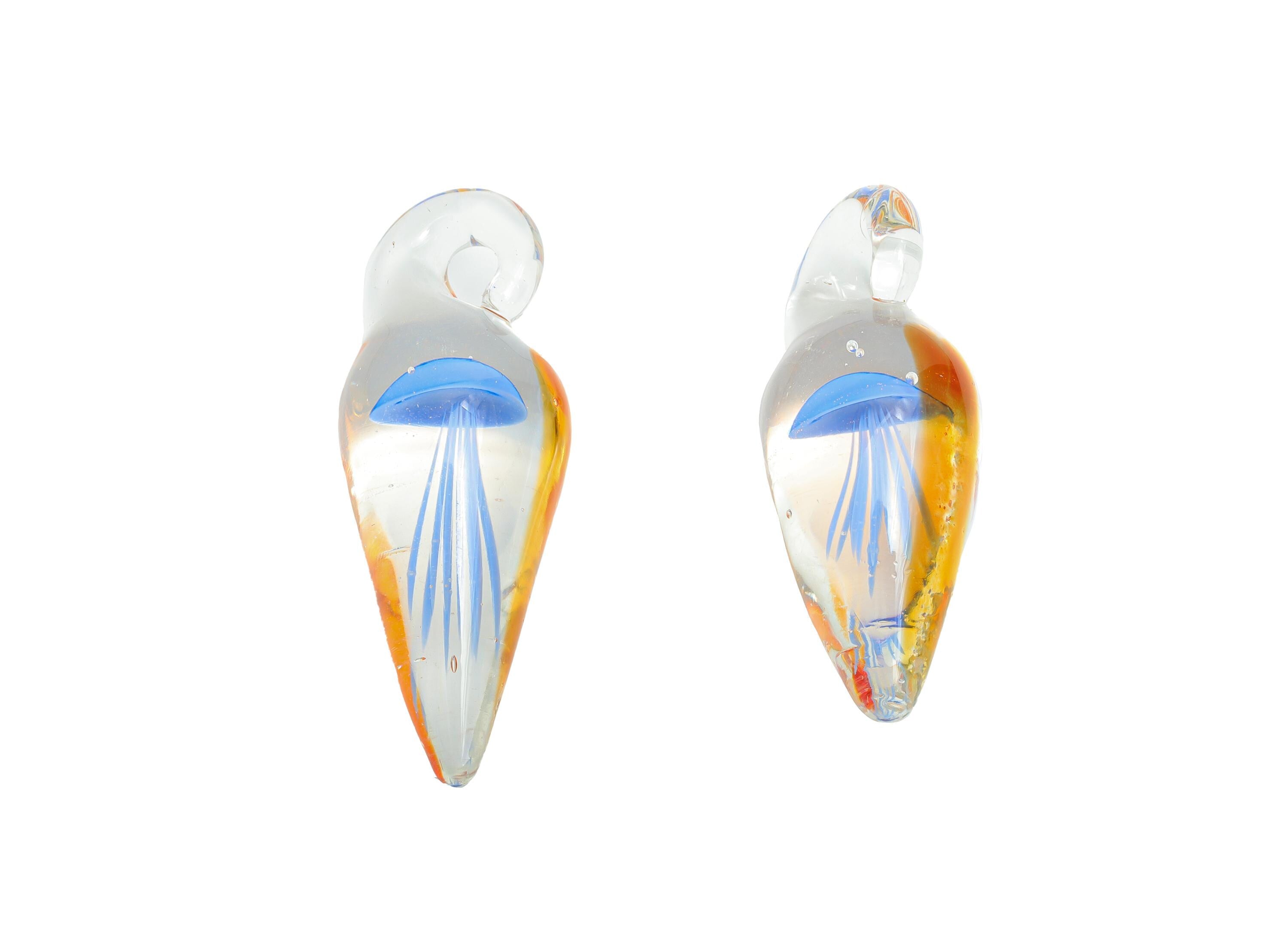 Handmade Glass Jellyfish Pendant - Transparent Teardrop Glass Pendant - Marine Glass Necklace Pendant - Jewelry DIY - 40x15.88x15mm - GS1343 - DOMEDBAZAAR