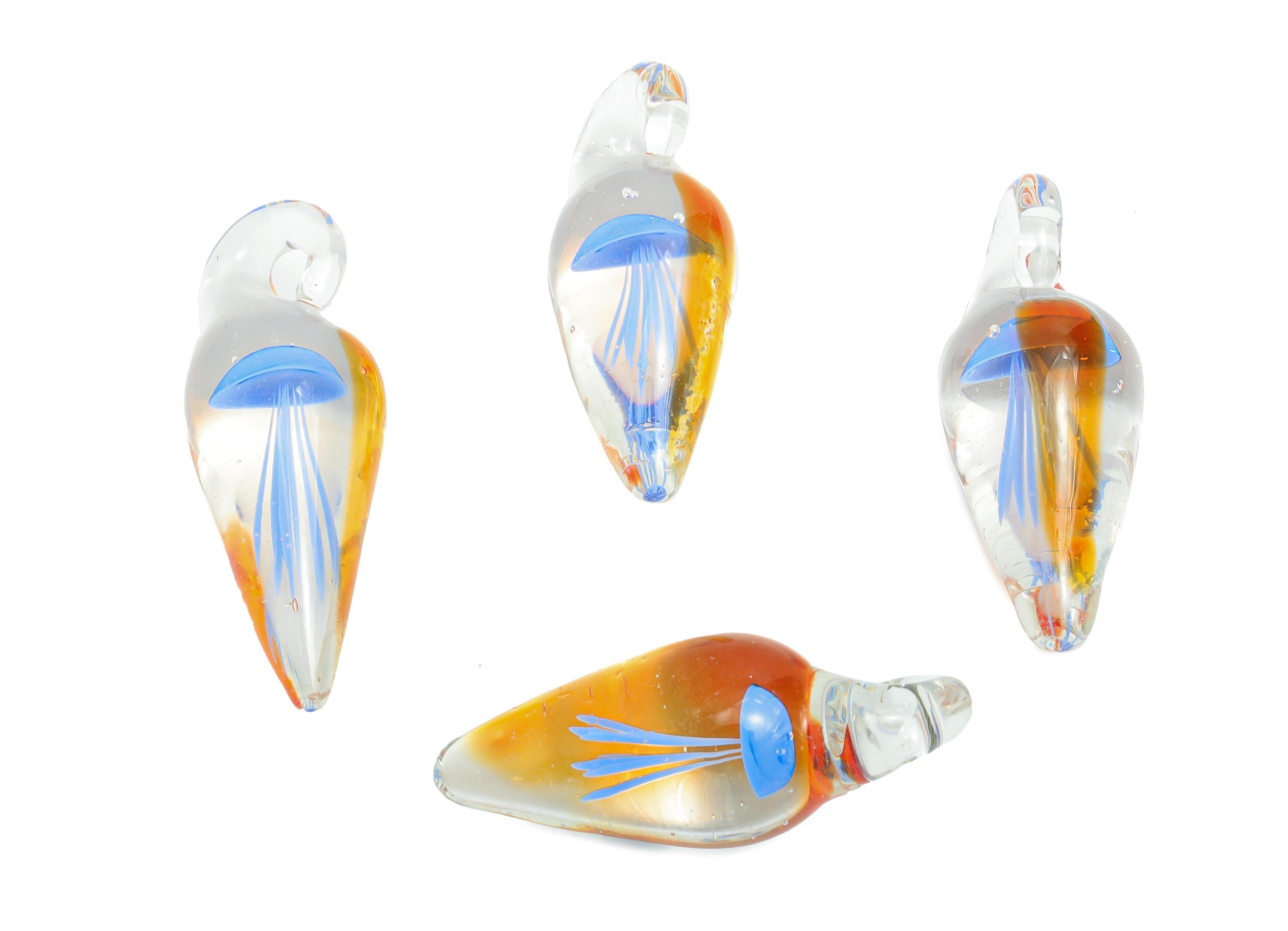 Handmade Glass Jellyfish Pendant - Transparent Teardrop Glass Pendant - Marine Glass Necklace Pendant - Jewelry DIY - 40x15.88x15mm - GS1343 - DOMEDBAZAAR