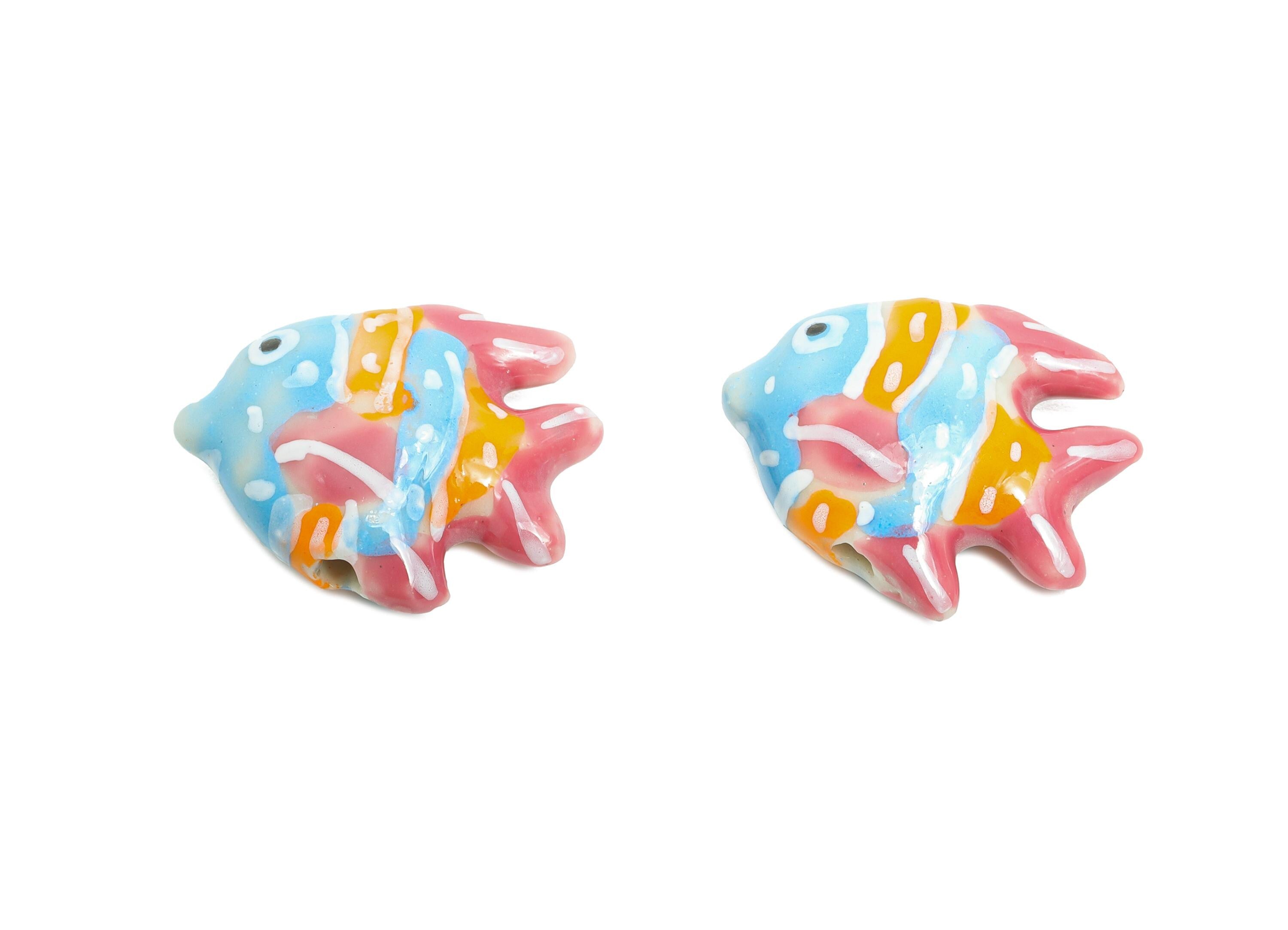 Glazed Ceramic Fish Beads - Colorful Tropical Fish Marine Beads - Handmade Bead Connector - Jewelry Component - 22.51x17.68x7.6mm - GS1328 - DOMEDBAZAAR
