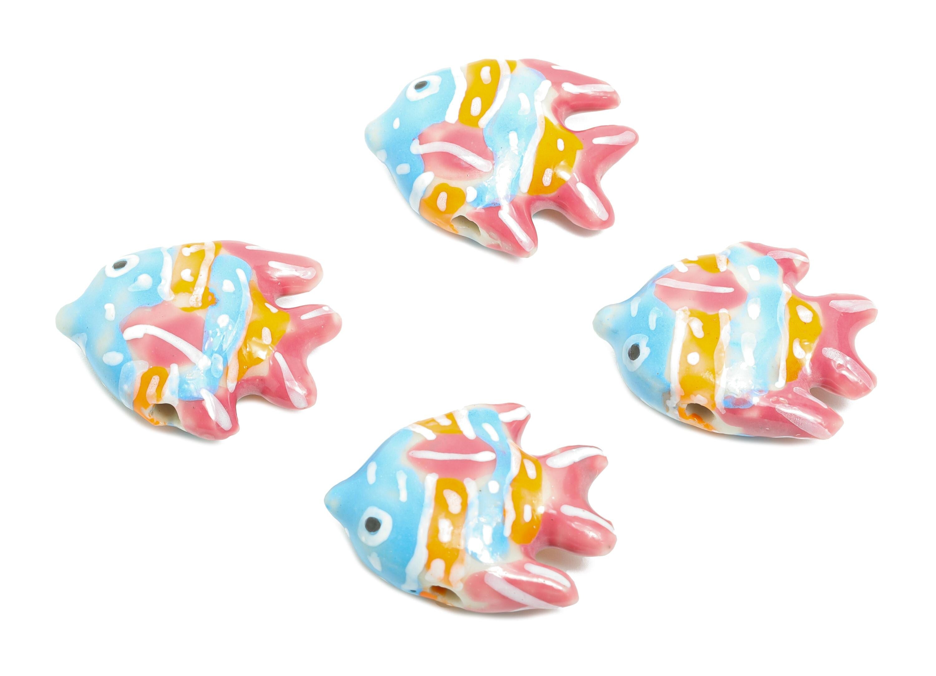 Glazed Ceramic Fish Beads - Colorful Tropical Fish Marine Beads - Handmade Bead Connector - Jewelry Component - 22.51x17.68x7.6mm - GS1328 - DOMEDBAZAAR