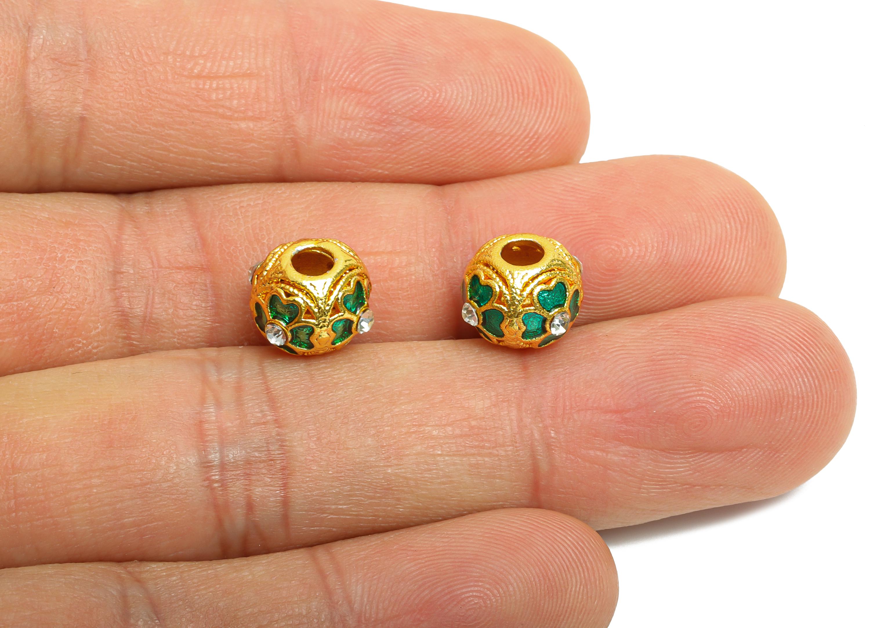 Brass Cloisonné bead - Colorful Handcrafted Bead  for Bracelets - Cubic Zircon Floral Eastern Bead - 18K Matte Gold - 8x11x11mm - RGP10719 - DOMEDBAZAAR