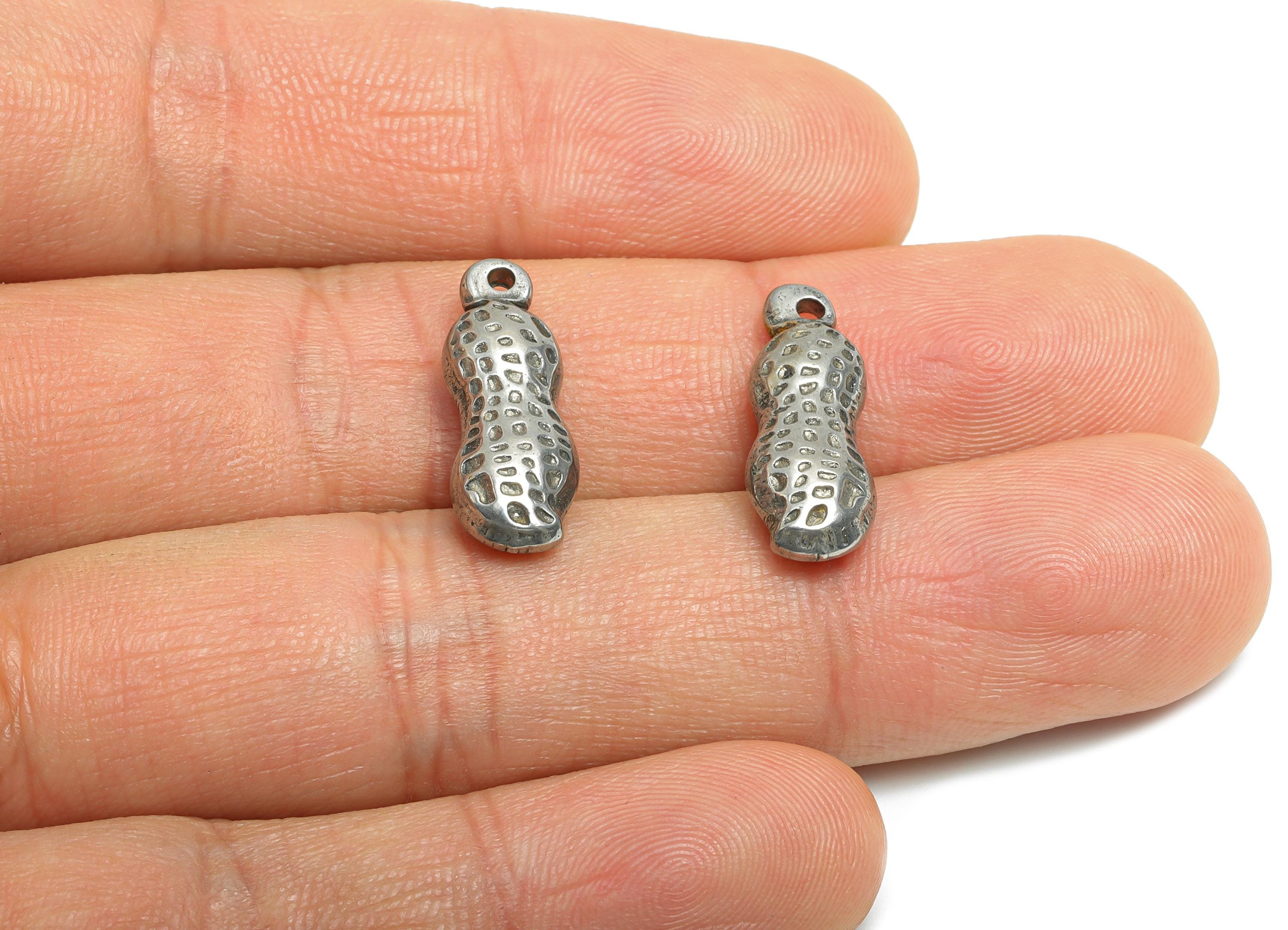 Steel Peanut Pendant - Textured Peanut Pendant - Vintage Lucky Peanut Charm - Peanut Charm Necklace - Steel Jewelry - 20x7x4.98mm - SS1741 - DOMEDBAZAAR