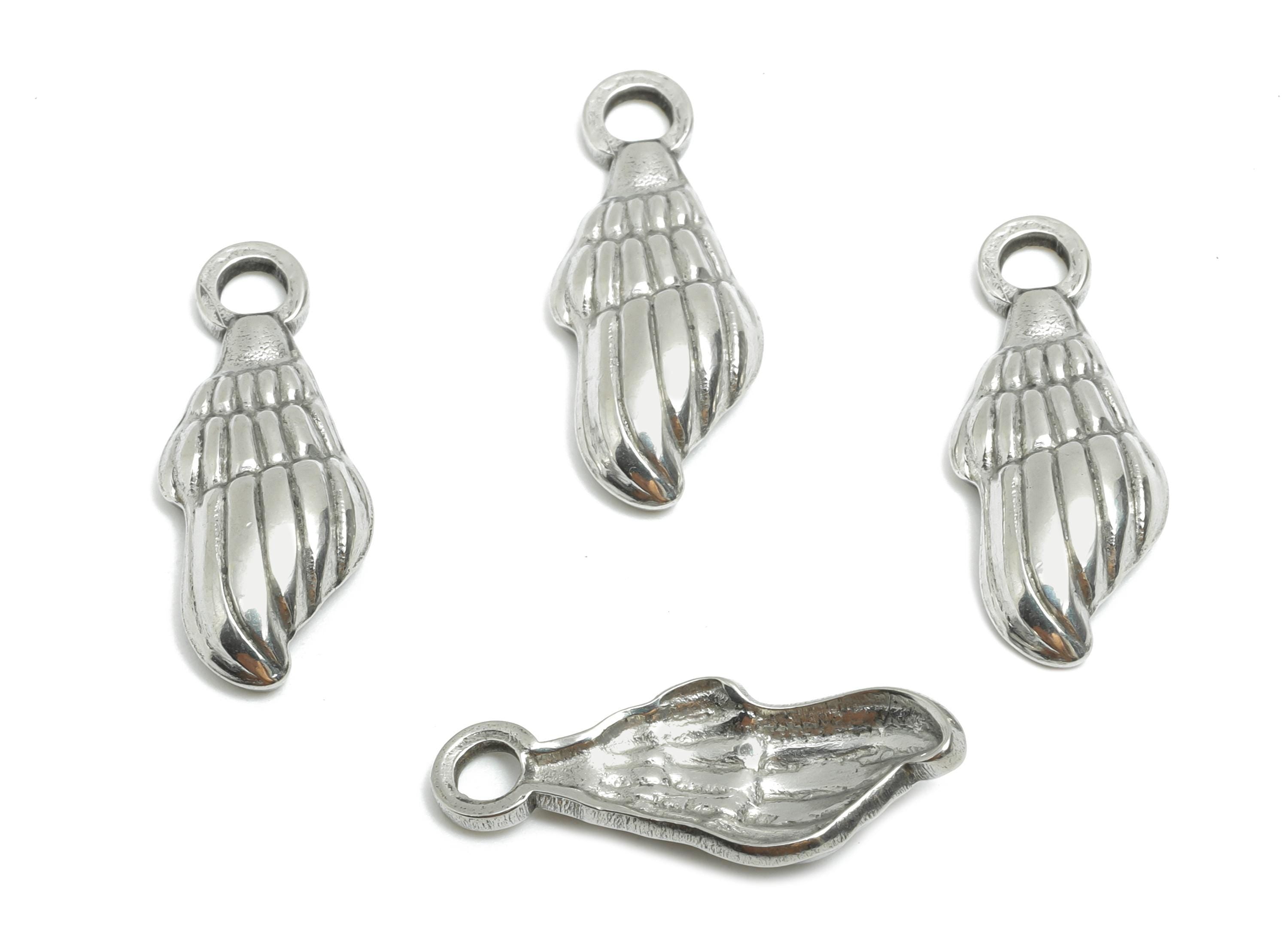 Steel Sea Shell Pendant - Textured Marine Life Pendant - Vintage Spiral Shell Jewelry - Stainless Steel Jewelry - 21x8.6x3mm - SS1786 - DOMEDBAZAAR