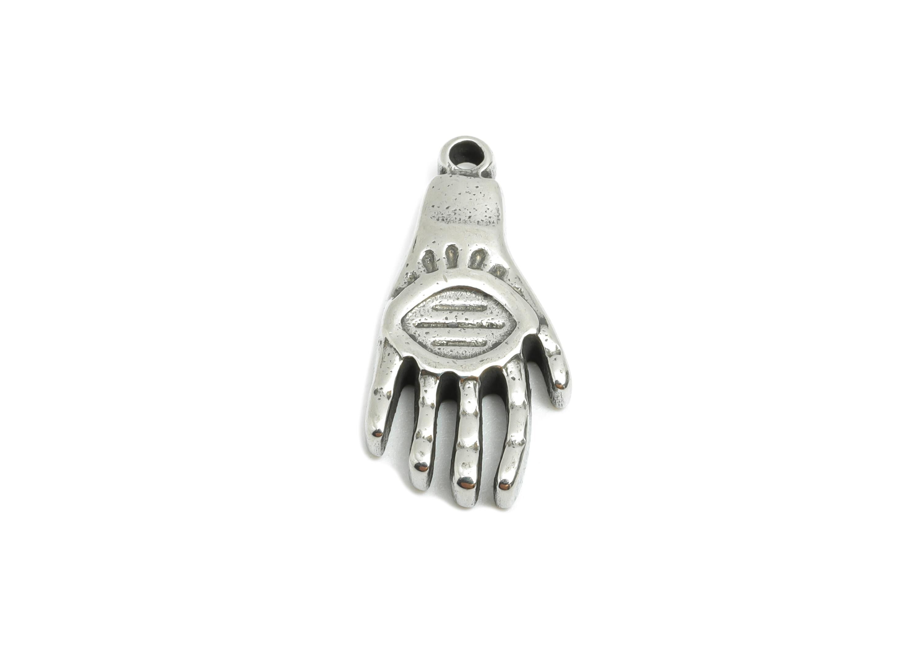 Steel Hand Earring Charm - Mystical Palm Charm For Bracelet - Eye in Hand Charm - Protective Hand Symbol - Steel Jewelry - 21x10x3mm -SS1940 - DOMEDBAZAAR