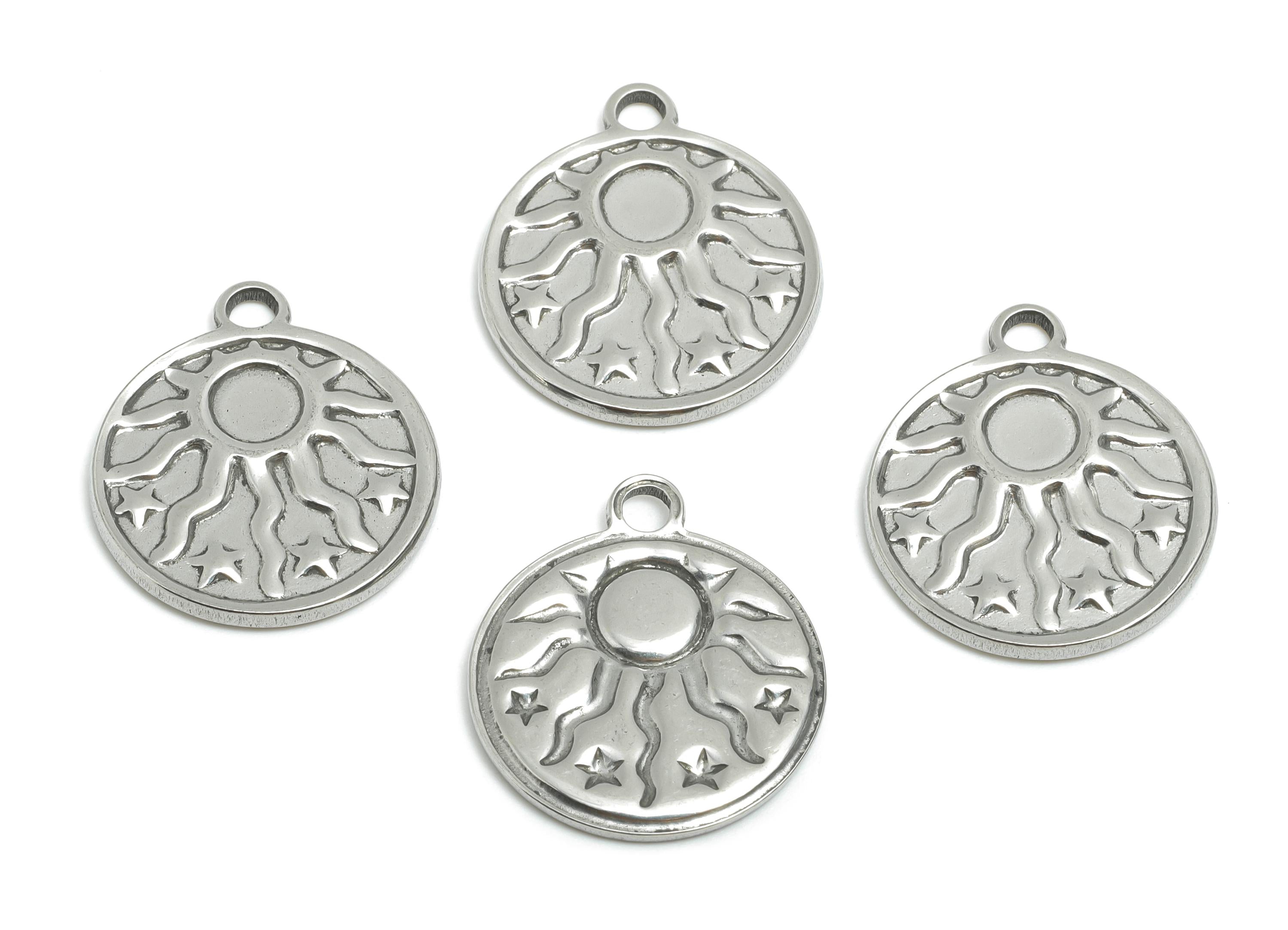 Steel Starburst Sun Charm - Textured Celestial Pendant For Necklace - Astrological Sun Charm For Gemstone - Steel Jewelry - 21x18x1mm-SS1812 - DOMEDBAZAAR