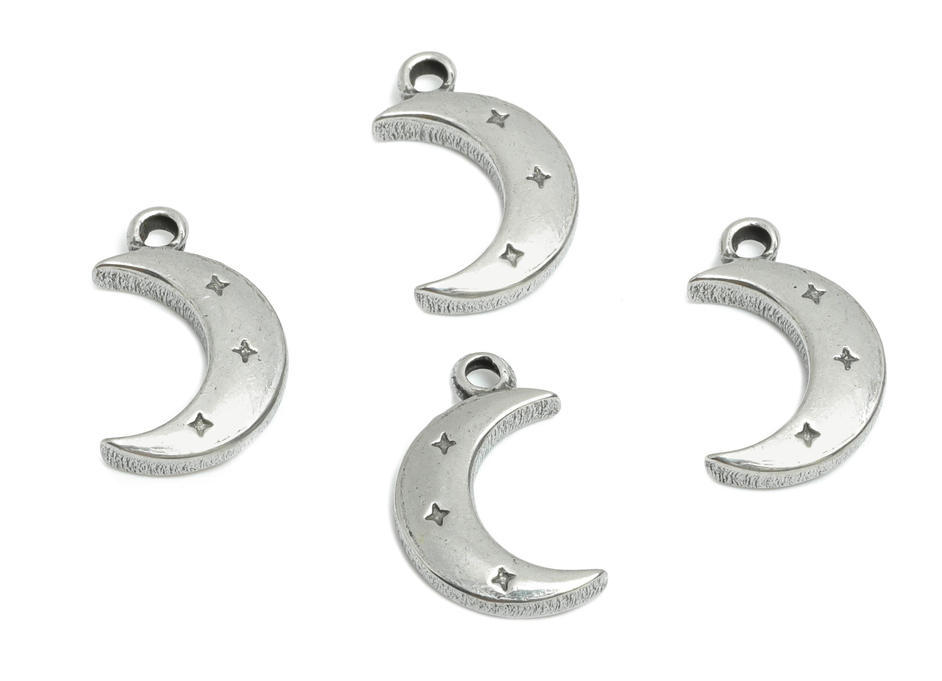 Steel Crescent Moon Charm - Celestial Moon Charm For Necklace - Moon And Stars Charm - Stainless Steel Jewelry - 14x9x2.51mm - SS1857 - DOMEDBAZAAR