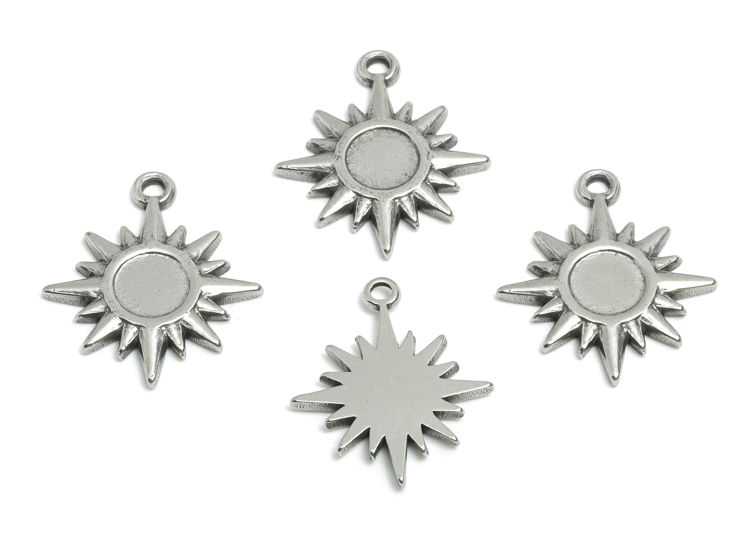 Steel Radiant Sun Charm - Celestial Sun Charm For Necklace - Starburst Charm For Gemstone - Stainless Steel Jewelry - 21x18x1.9mm - SS1861 - DOMEDBAZAAR