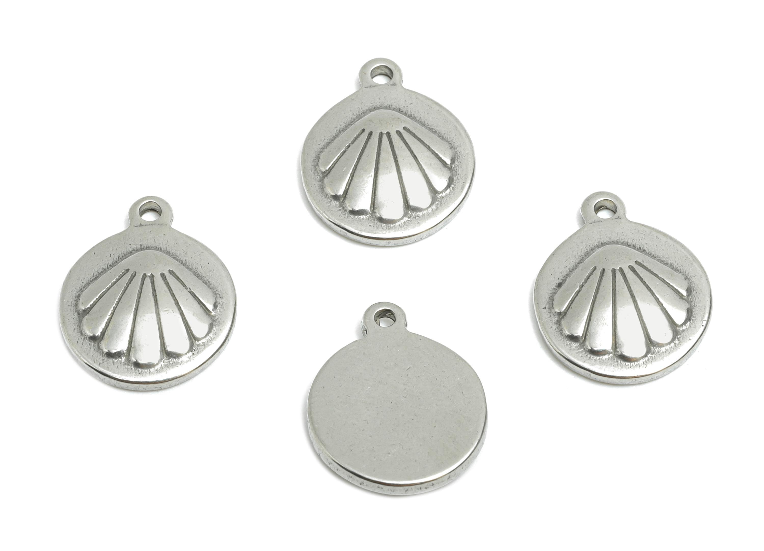 Steel Shell Pendant - Textured Sea Shell Charm For Necklace - Marine Coastal Shell Pendant - Stainless Steel Jewelry - 14x11x2.37mm - SS1888 - DOMEDBAZAAR