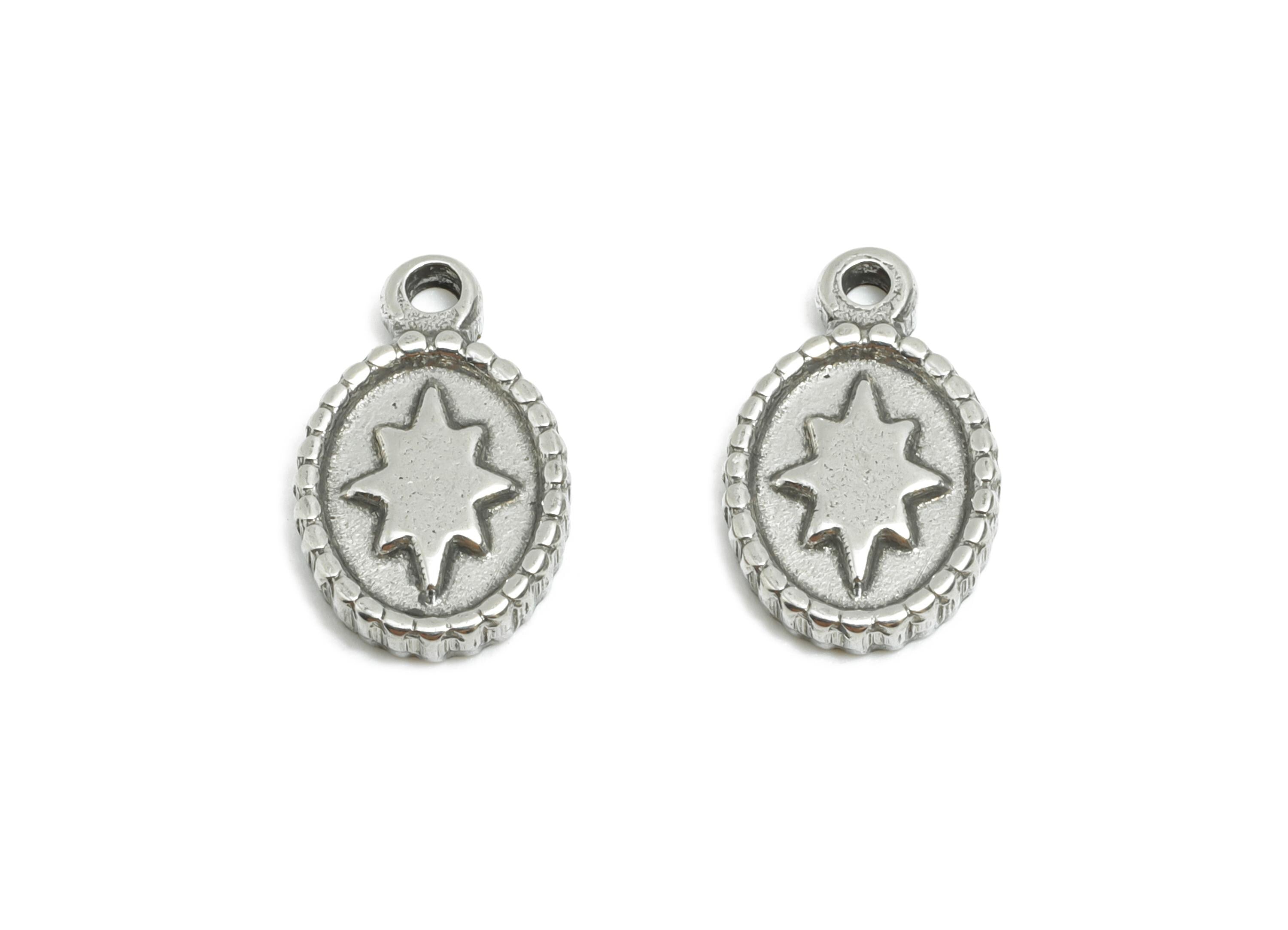 Steel Star Pendant - Vintage Geometric Star Charm For Necklace - Steel Shiny Star Pendant - Stainless Steel Jewelry - 13x8x1.89mm - SS1776 - DOMEDBAZAAR