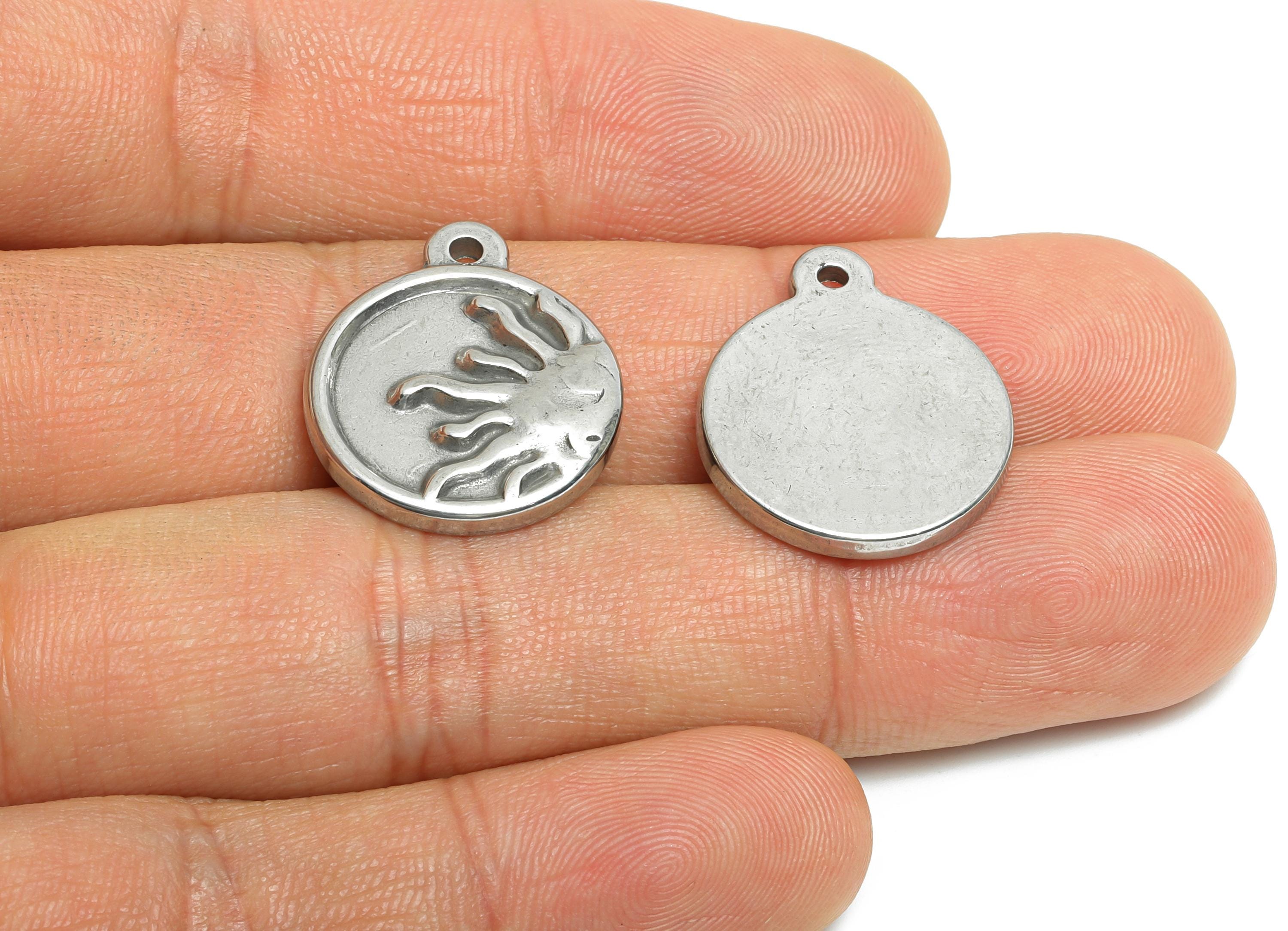 Steel Starburst Sun Charm - Textured Celestial Pendant for Necklace - Radiant Steel Sun Charm - Jewelry Accessory - 21.97x18x2.8mm - SS1815 - DOMEDBAZAAR