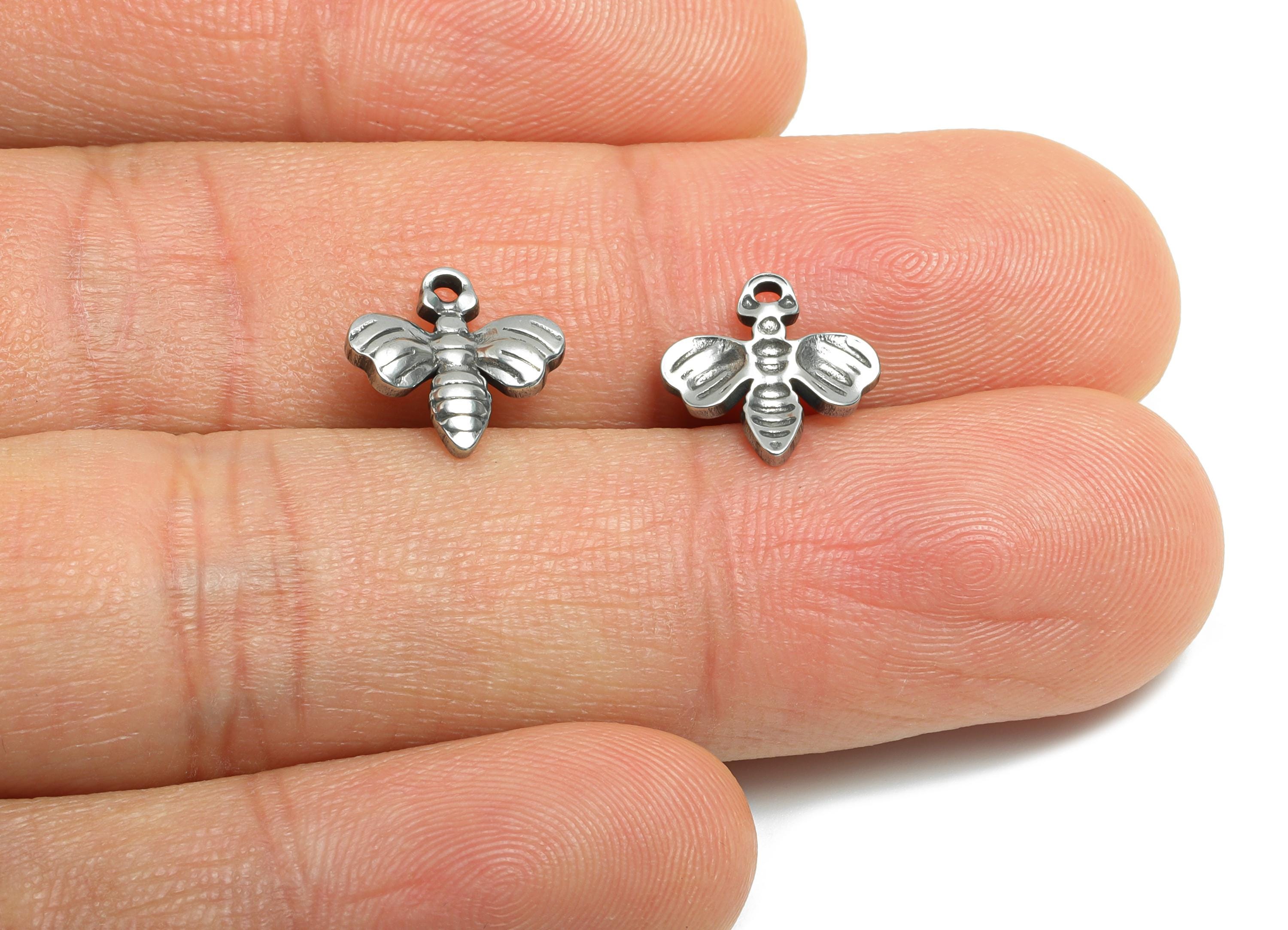 Steel Cute Bee Pendant - Mini Honeybee Pendant For Necklace - Modern Animal Bee Pendant - Stainless Steel Jewelry - 10x10x1.74mm - SS1837 - DOMEDBAZAAR