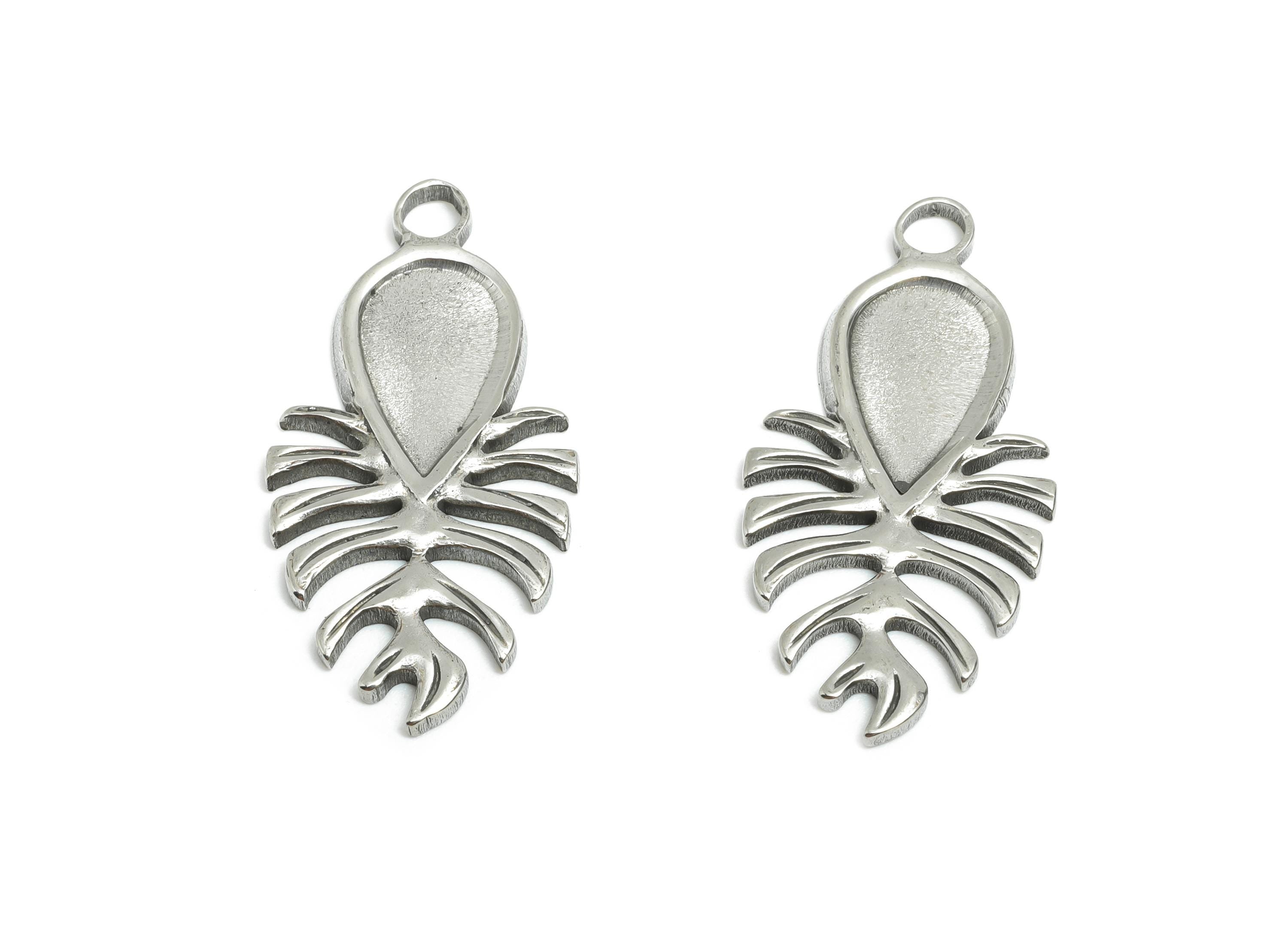 Steel Teardrop Leaf Charm - Steel Silver Color Leaf Charm For Necklace - Geometry Charm For Gemstone - Steel Jewelry - 29x14x1.5mm - SS1956 - DOMEDBAZAAR